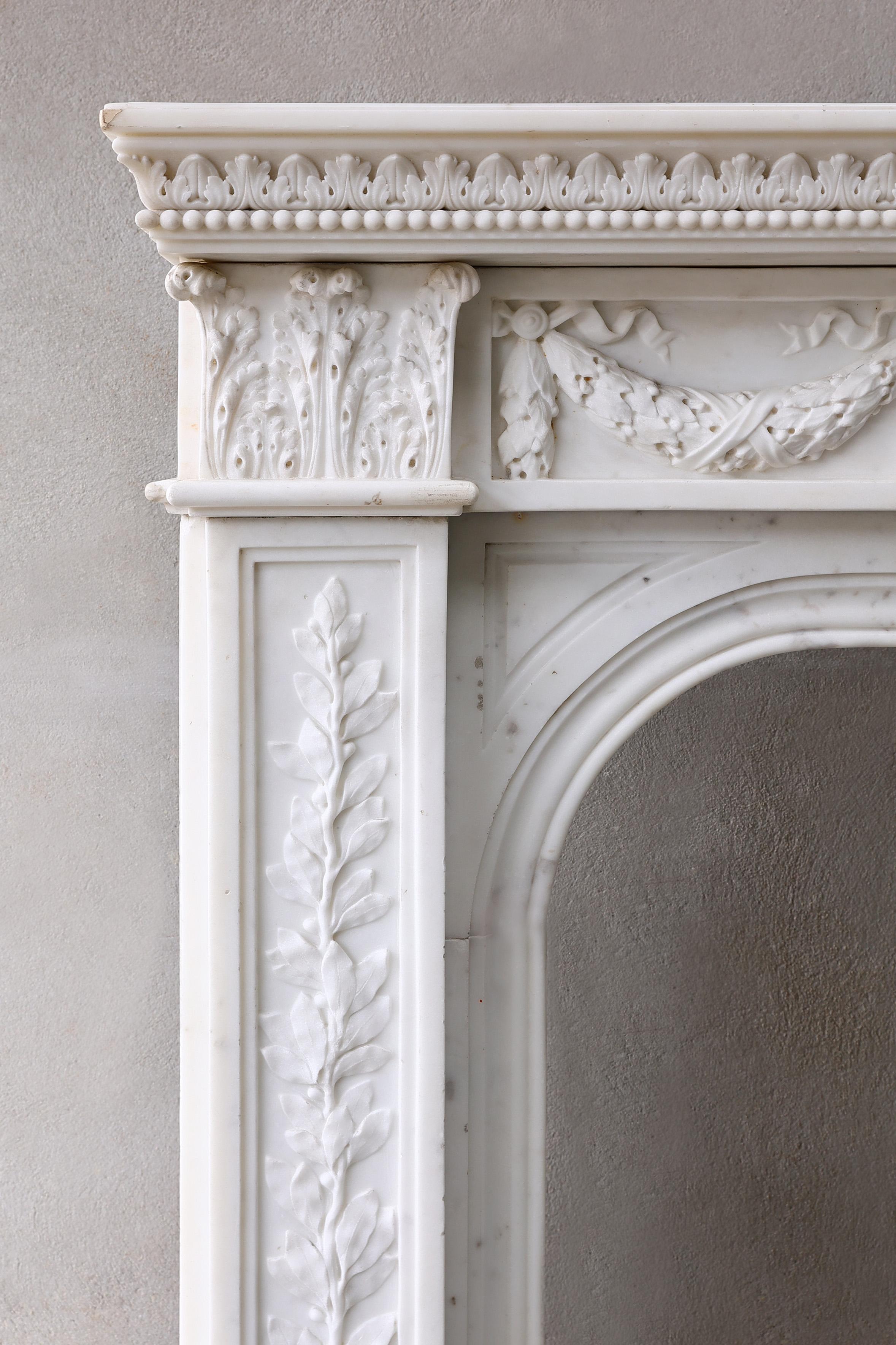 Carrara Marble Mantle Surround in Style of English Regency from the 19th Century For Sale 7