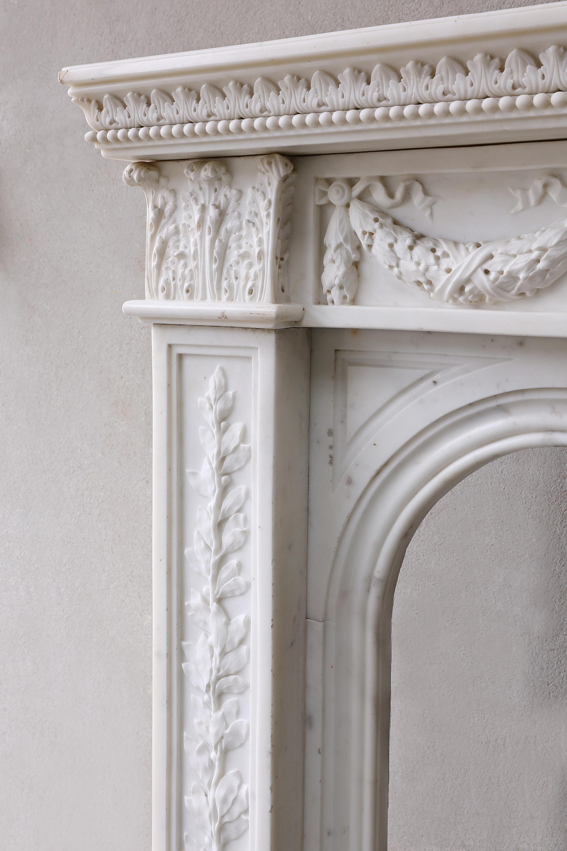Carrara Marble Mantle Surround in Style of English Regency from the 19th Century For Sale 8