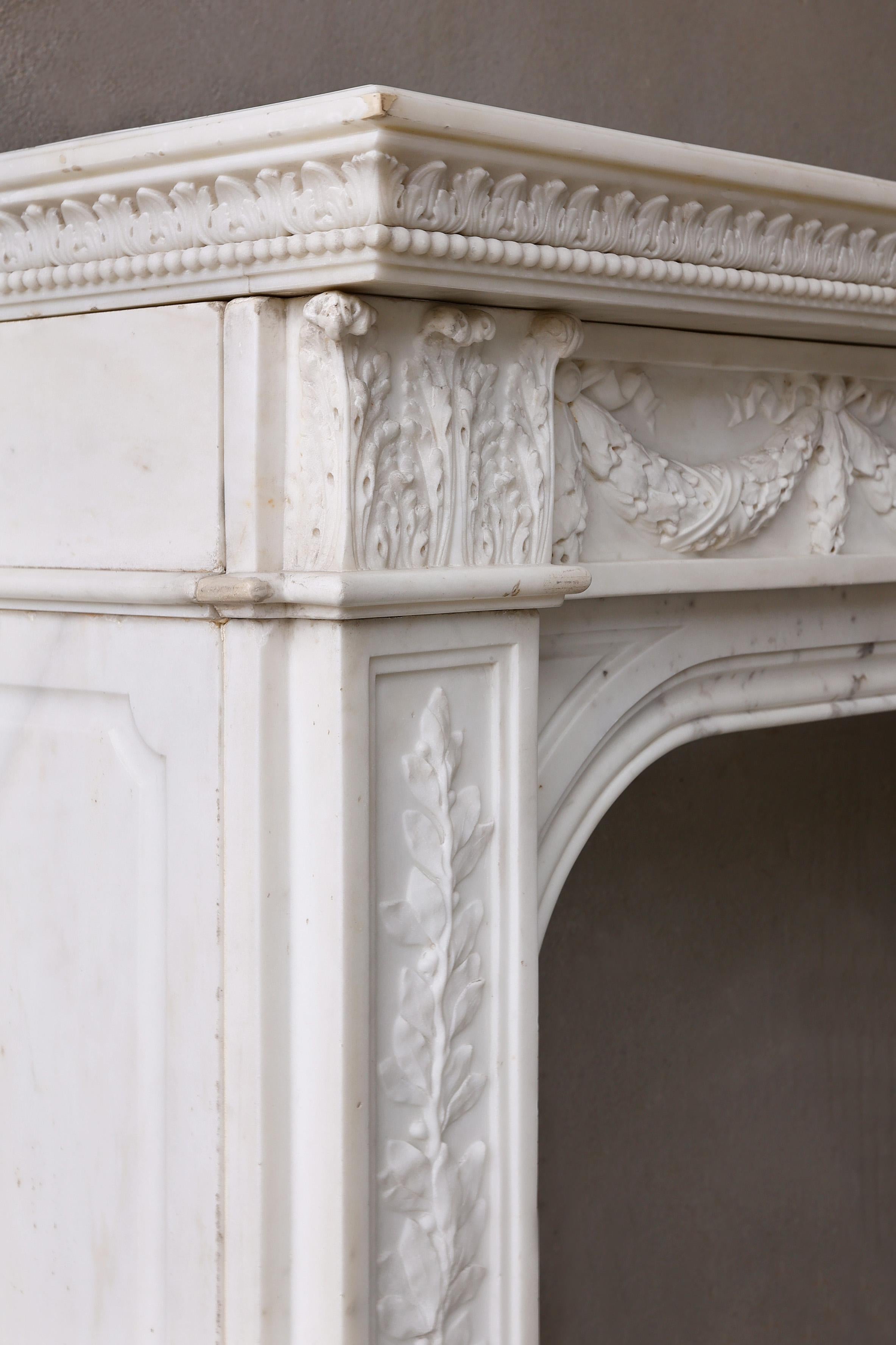 Carrara Marble Mantle Surround in Style of English Regency from the 19th Century For Sale 9