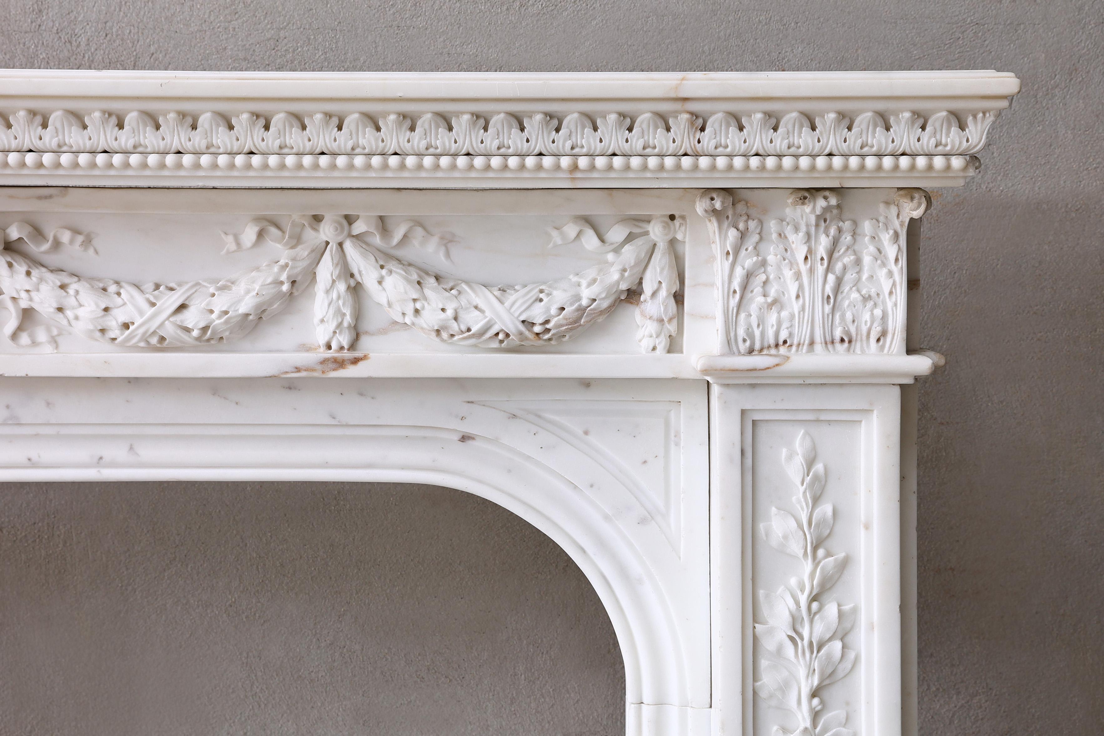 French Carrara Marble Mantle Surround in Style of English Regency from the 19th Century For Sale