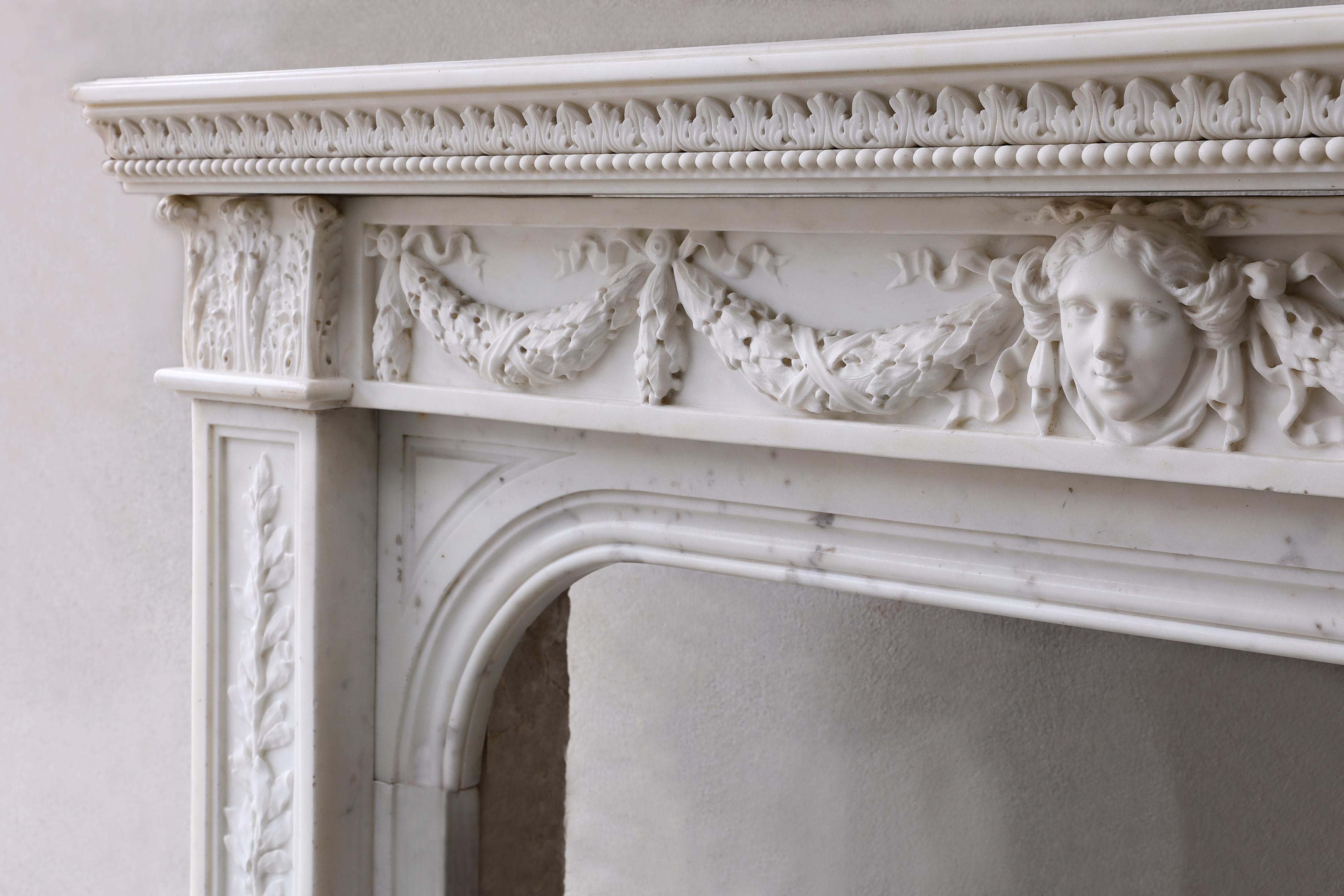Carrara Marble Mantle Surround in Style of English Regency from the 19th Century For Sale 2