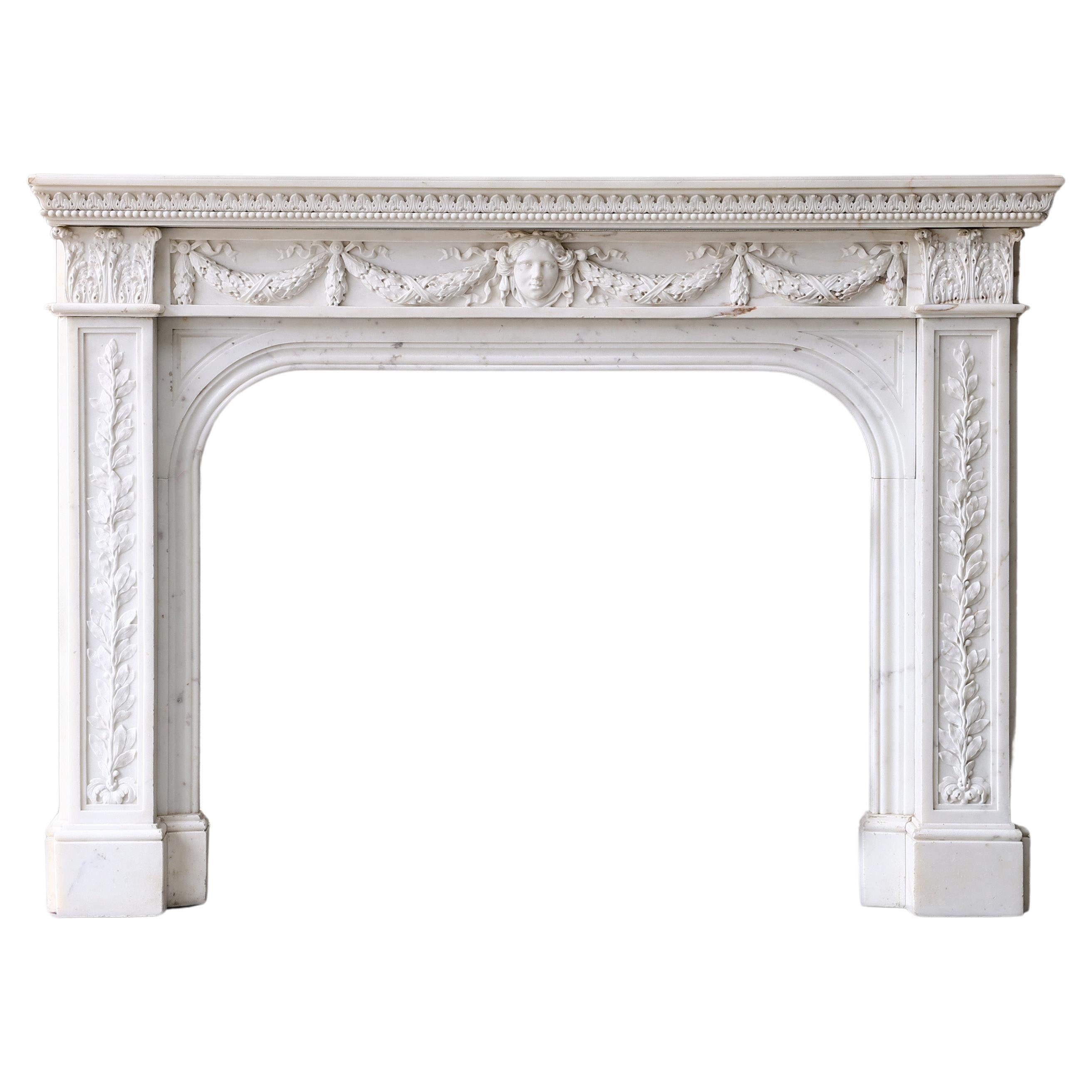 Carrara Marble Mantle Surround in Style of English Regency from the 19th Century For Sale