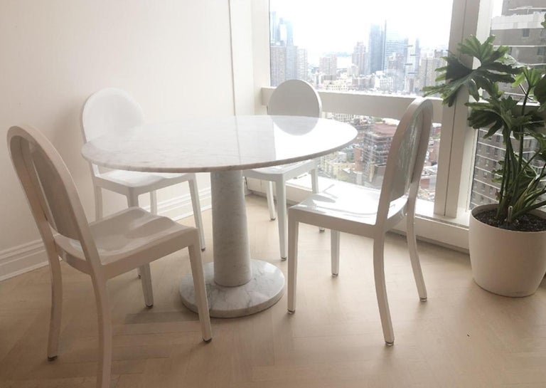 White Modern Minimal Carrara Marble Round Dining Table ...