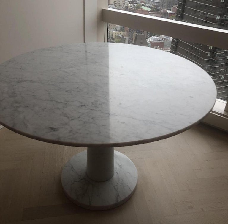 White Modern Minimal Carrara Marble Round Dining Table ...