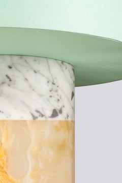 Carrara Marble & Onyx Pillar Lamp with Cotton Lampshade by Stories of Italy