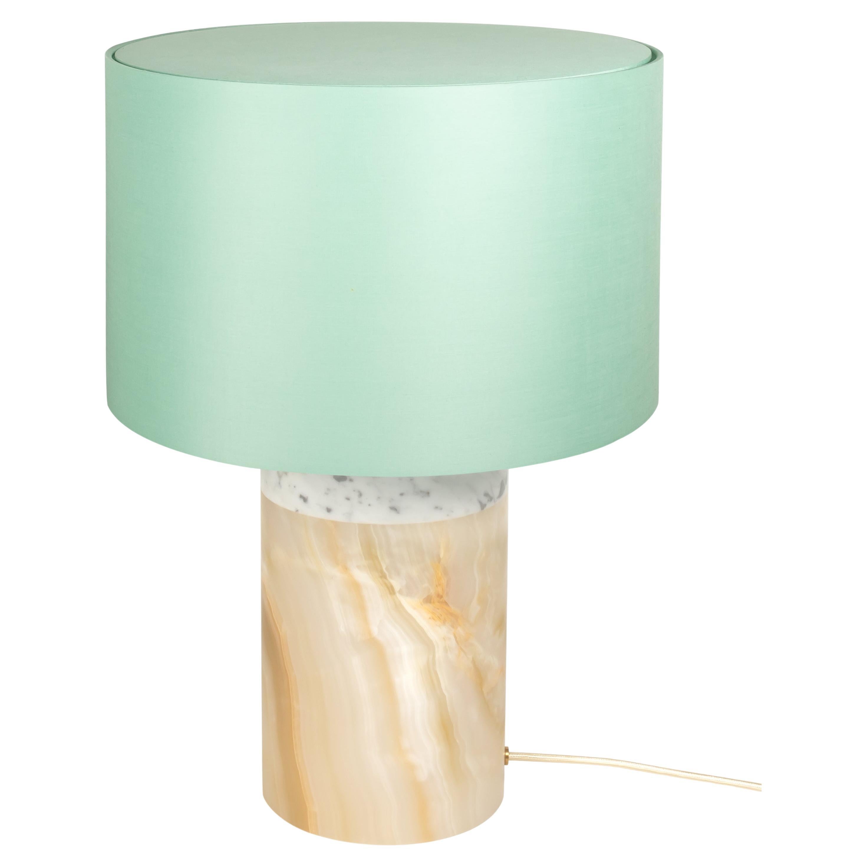 Carrara Marble & Onyx Pillar Lamp with Cotton Lampshade by Stories of Italy For Sale