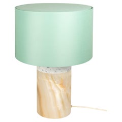 Carrara Marble & Onyx Pillar Lamp with Cotton Lampshade by Stories of Italy