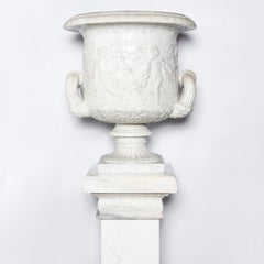 Carrara marble planter and base. Italy, Early 20th Century.