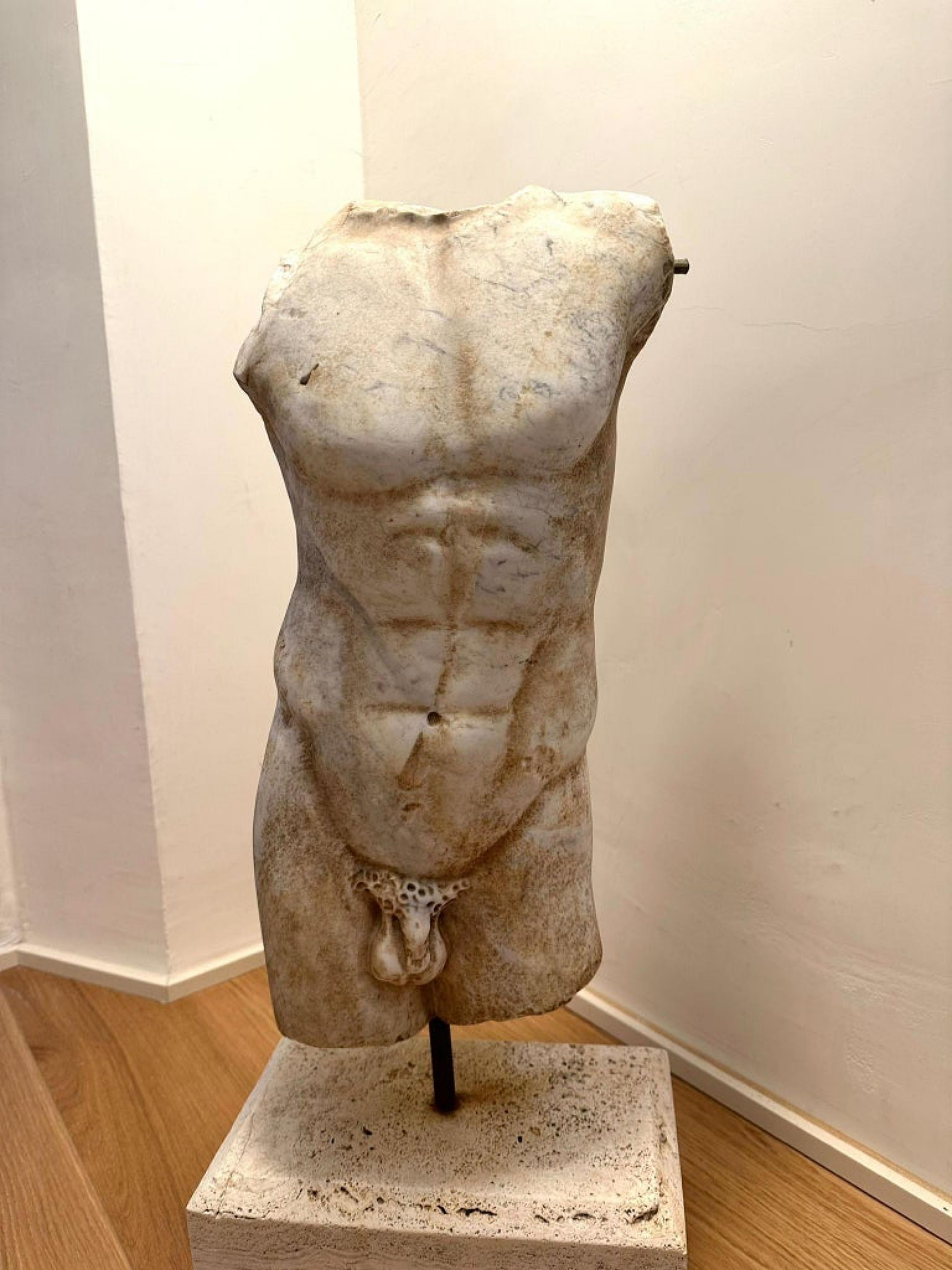 Hand-Crafted CARRARA MARBLE ROMAN TORSO 19th Century For Sale