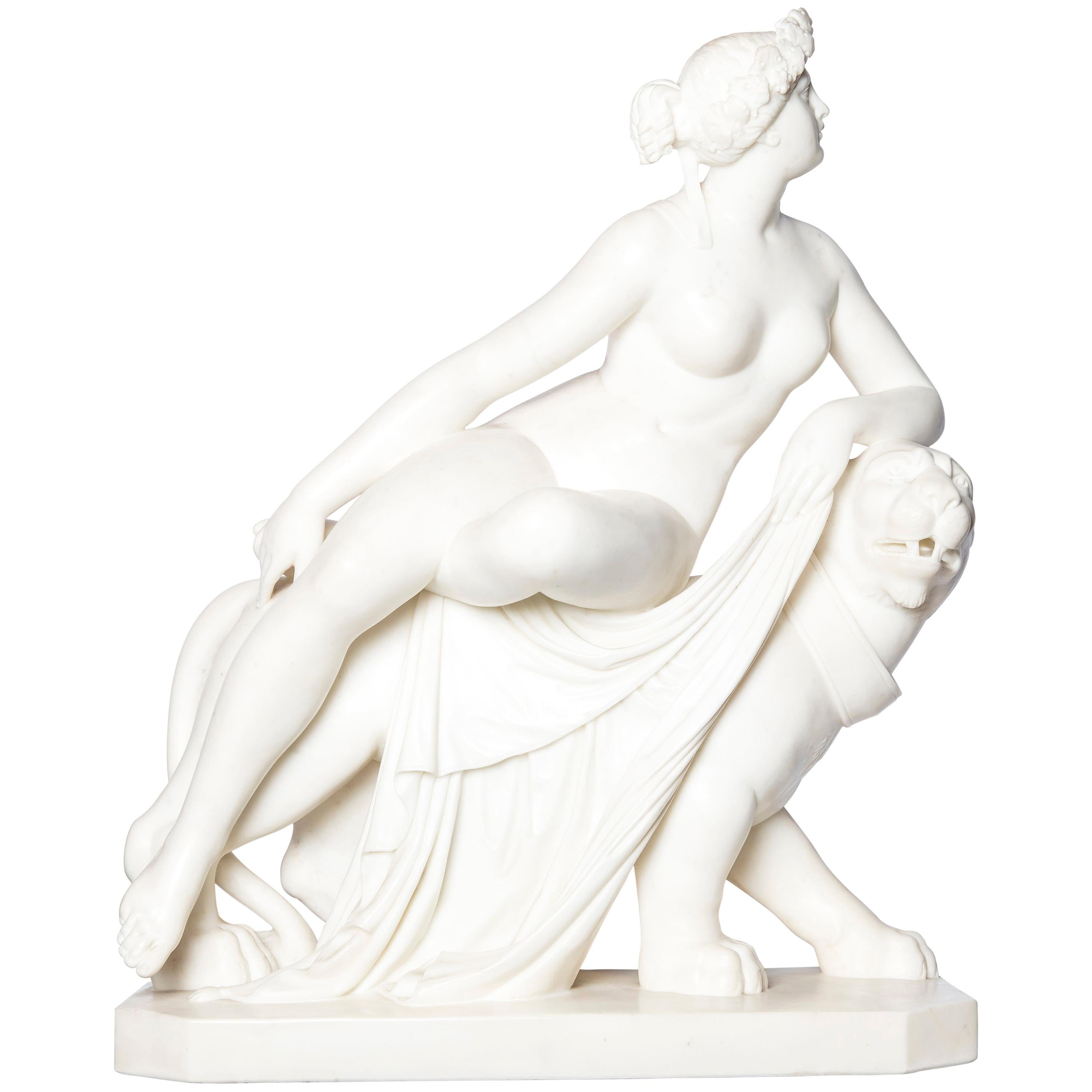 Carrara Marble Sculpture "Ariadne on the Panther" Signed A. Frilli, Firenze For Sale