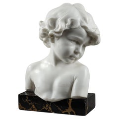 Carrara Marble  Sculpture, "Buste d'Enfant Songeur" by Jean-Marie Camus