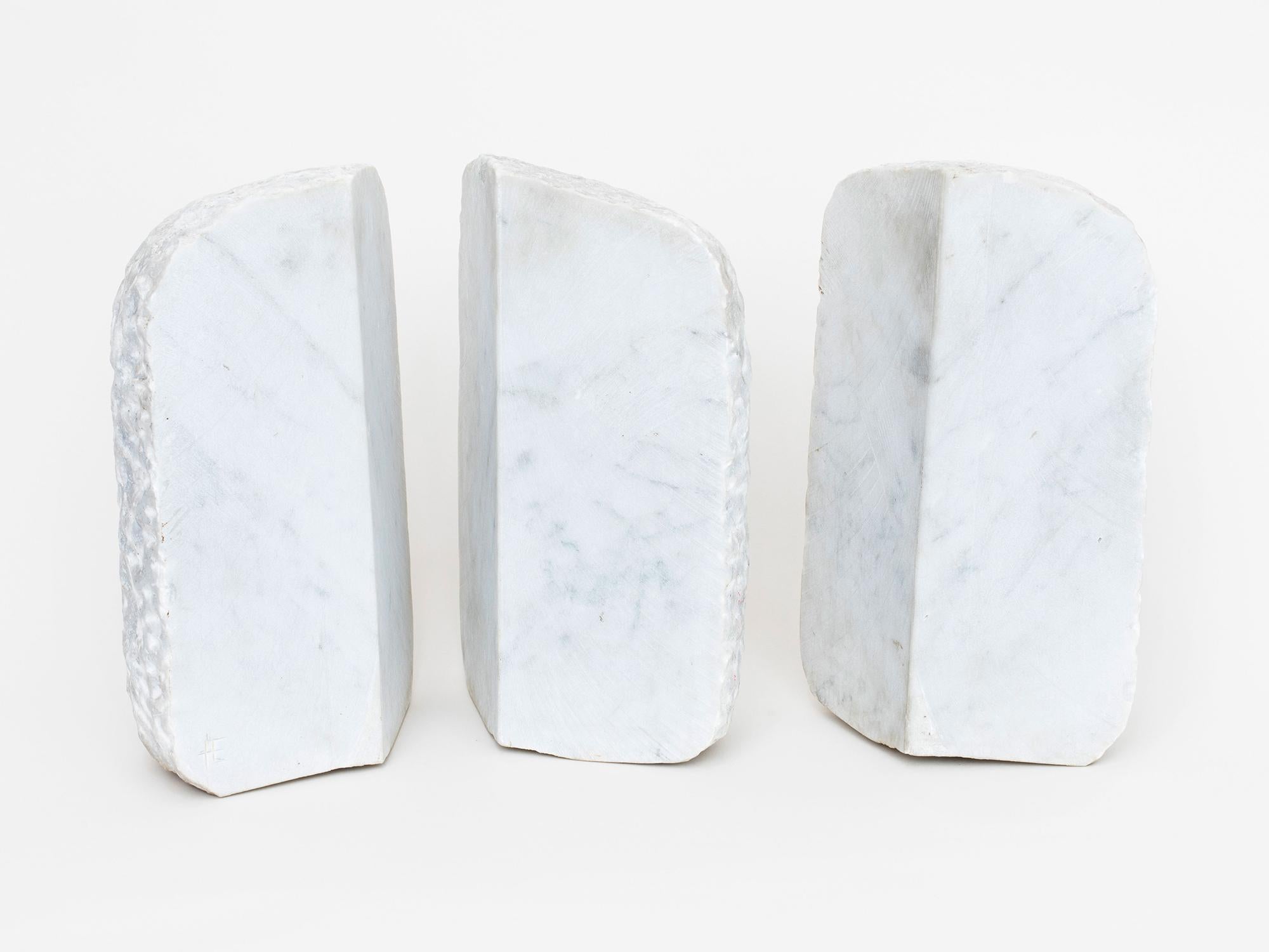 Carrara marble sculpture by Israeli-American artist Hanna Eshel (b. 1926). Hand carved in Carrara, Italy. Eshel is a multi-disciplinary artist best known for her work in carved marble, a skill she honed from 1972-1978 while living and practicing in