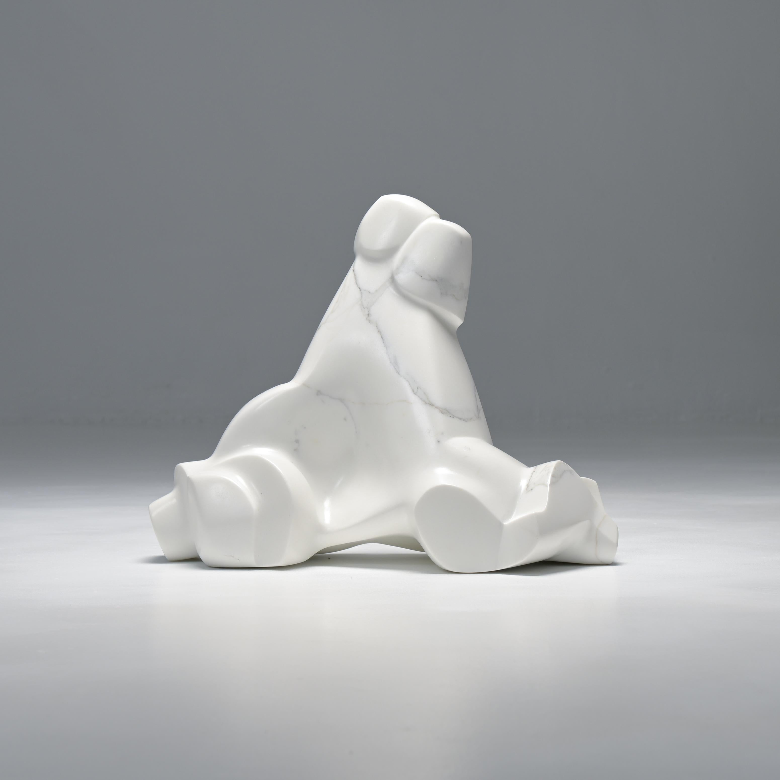 This abstract sculpture in Carrara marble was sculpted ‘en taille directe’ by the Belgian artist Jan Keustermans. The triangular composition creates a dynamic effect.
The sculpture is signed and dated, Jake 04. It is a unique piece.

It is the