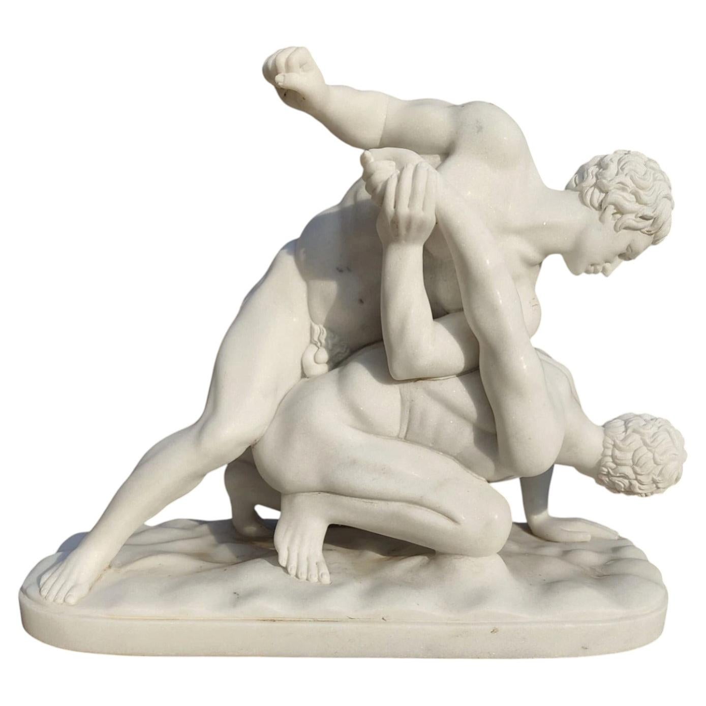 Carrara marble sculpture depicting two wrestlers - 20th century