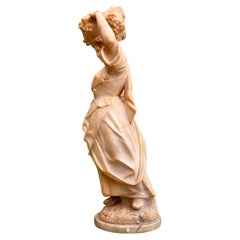 Antique Alabaster Sculpture, Woman with a Basket of Grapes, Italy, 19th century