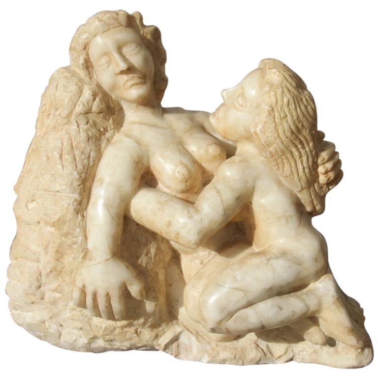 Carrara Marble Sculpture Lesbians Embracing the Italian, 1973 White Color Gay For Sale