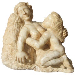 Carrara Marble Sculpture Lesbians Embracing the Italian, 1973 White Color Gay