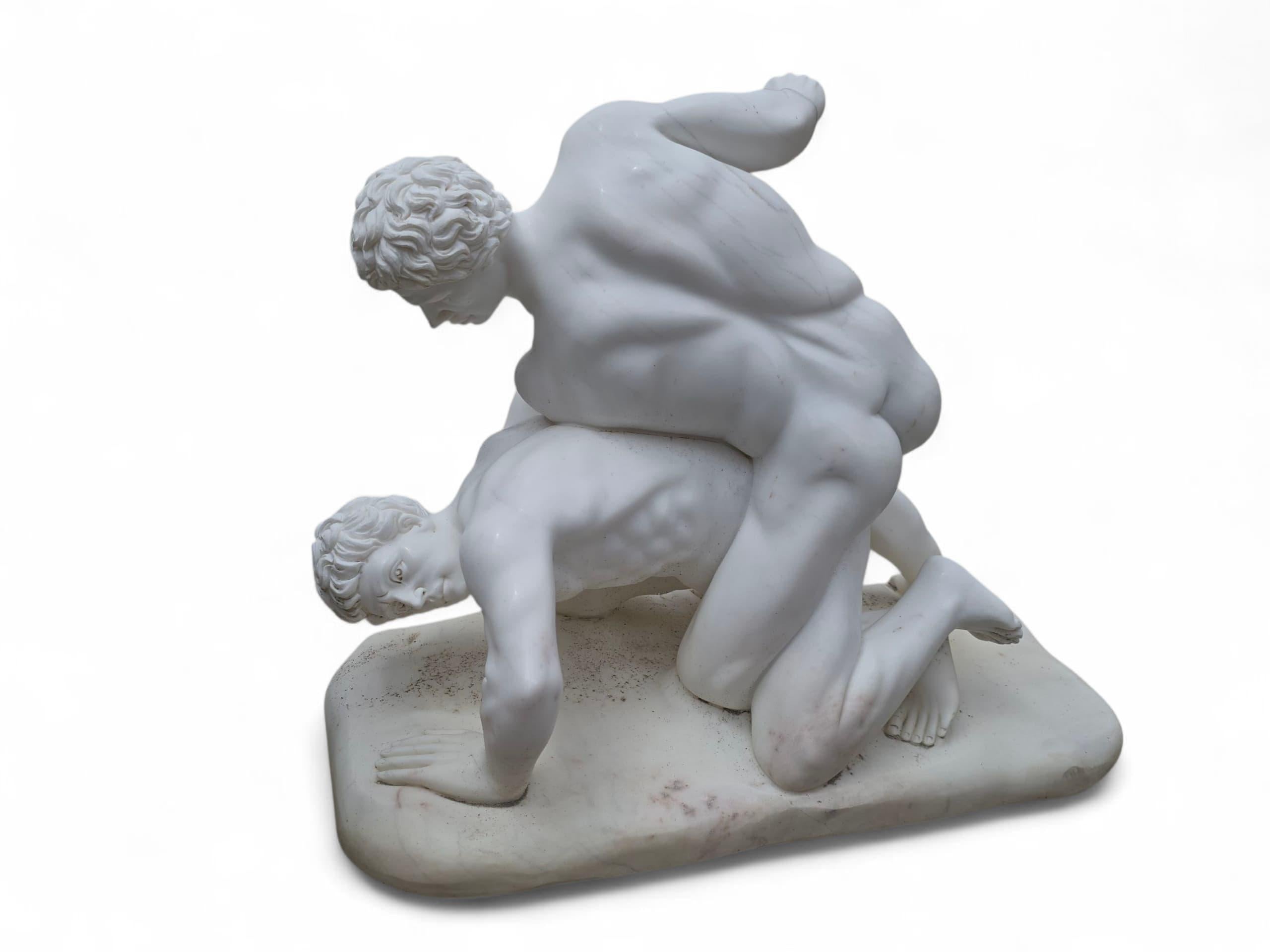 Late 20th Century Carrara Marble Sculpture of Classical Wrestlers, Italy For Sale