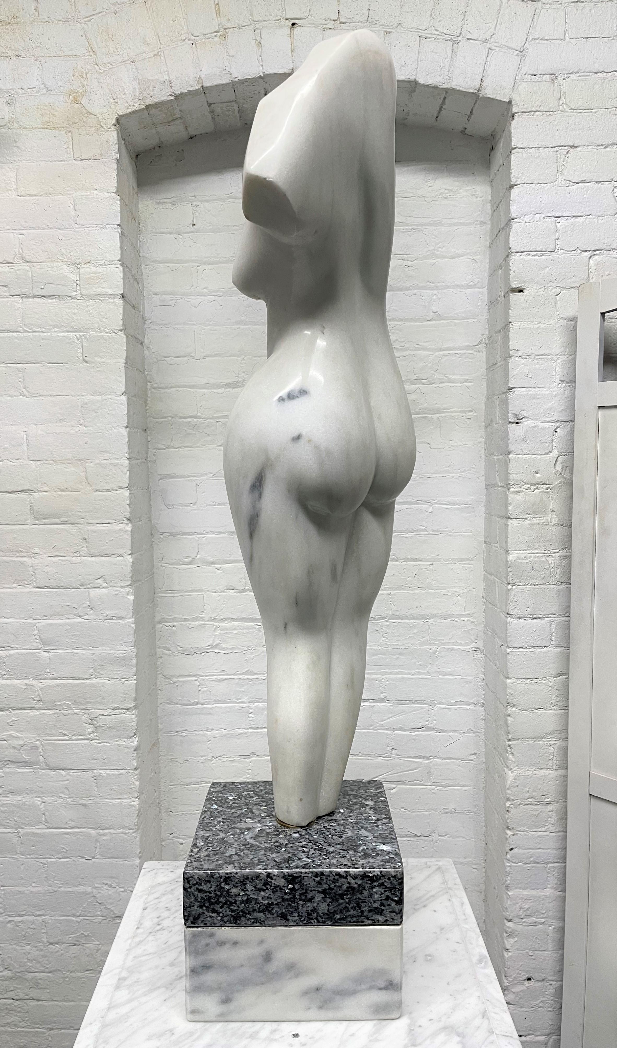 Carrara Marble Sculpture on Pedestal In Good Condition For Sale In New York, NY