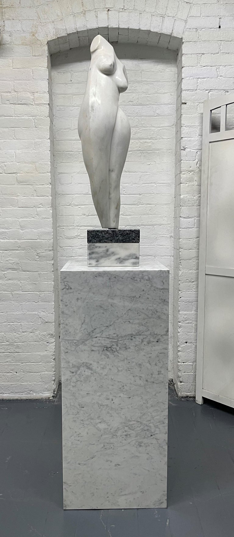 Carrara Marble Sculpture on Pedestal For Sale at 1stDibs
