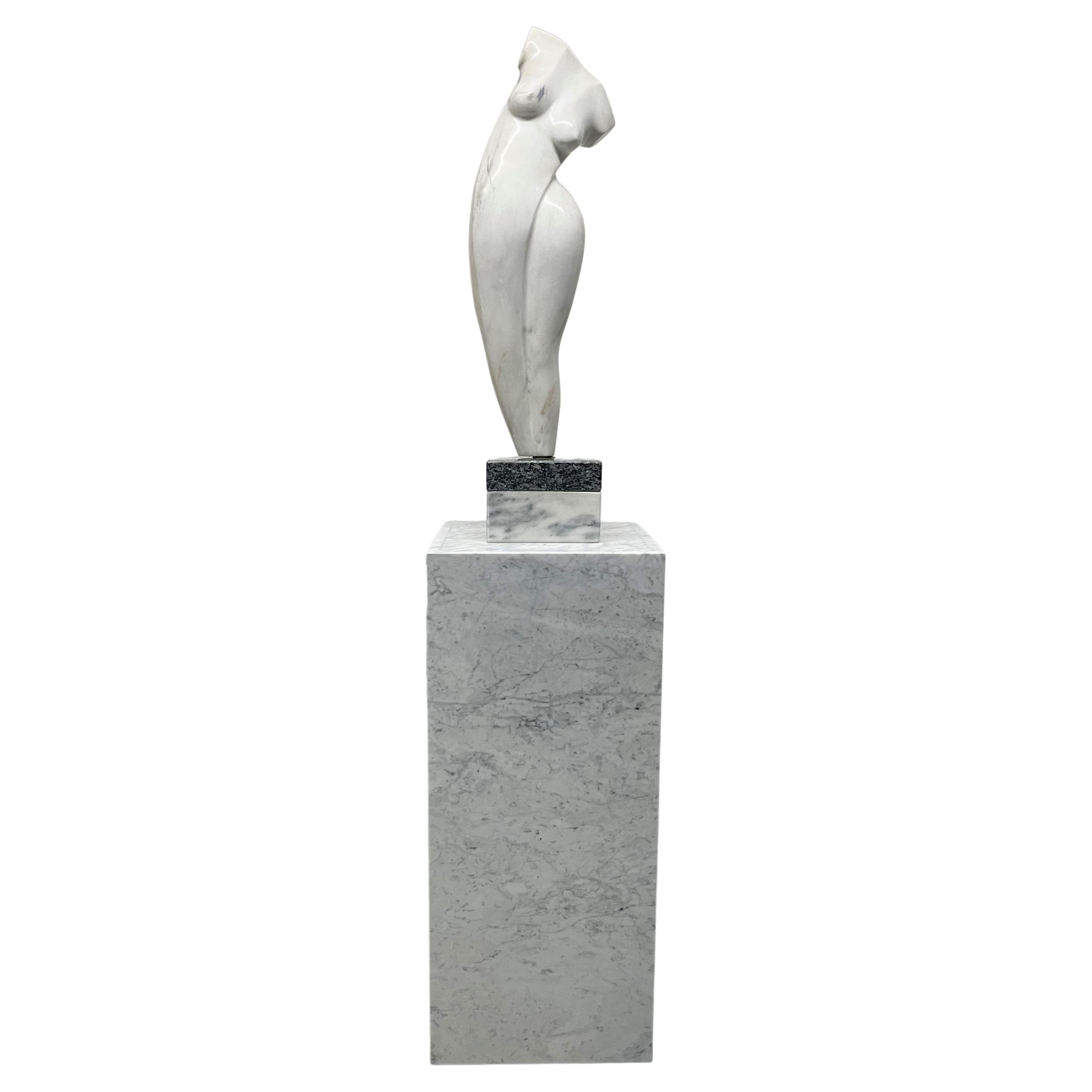 Carrara Marble Sculpture on Pedestal For Sale