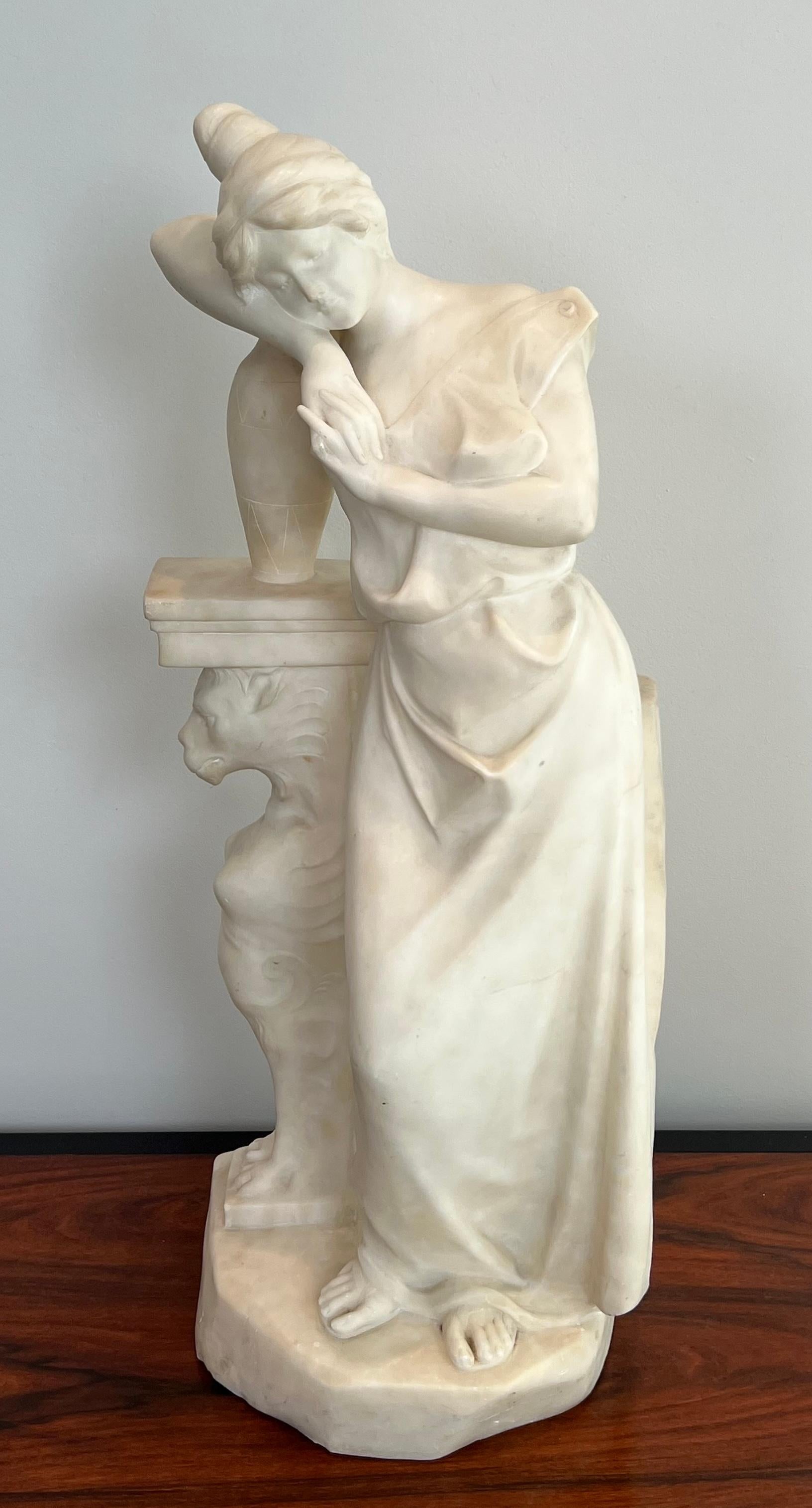 Carrara-Marmor-Skulptur, die ein romantisches junges Mädchen mit einem Krug darstellt, signiert im Angebot 13