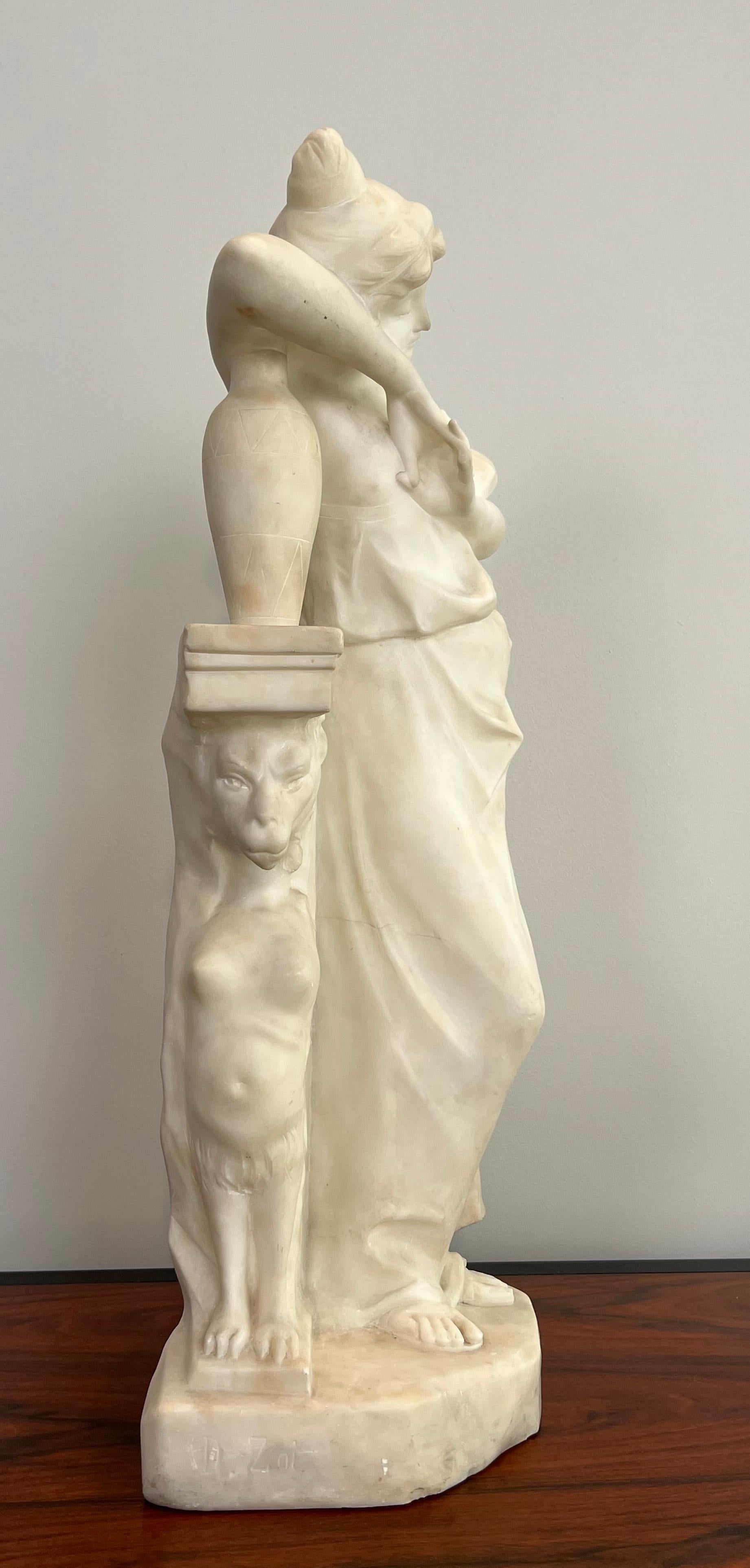 Carrara-Marmor-Skulptur, die ein romantisches junges Mädchen mit einem Krug darstellt, signiert (Romantik) im Angebot