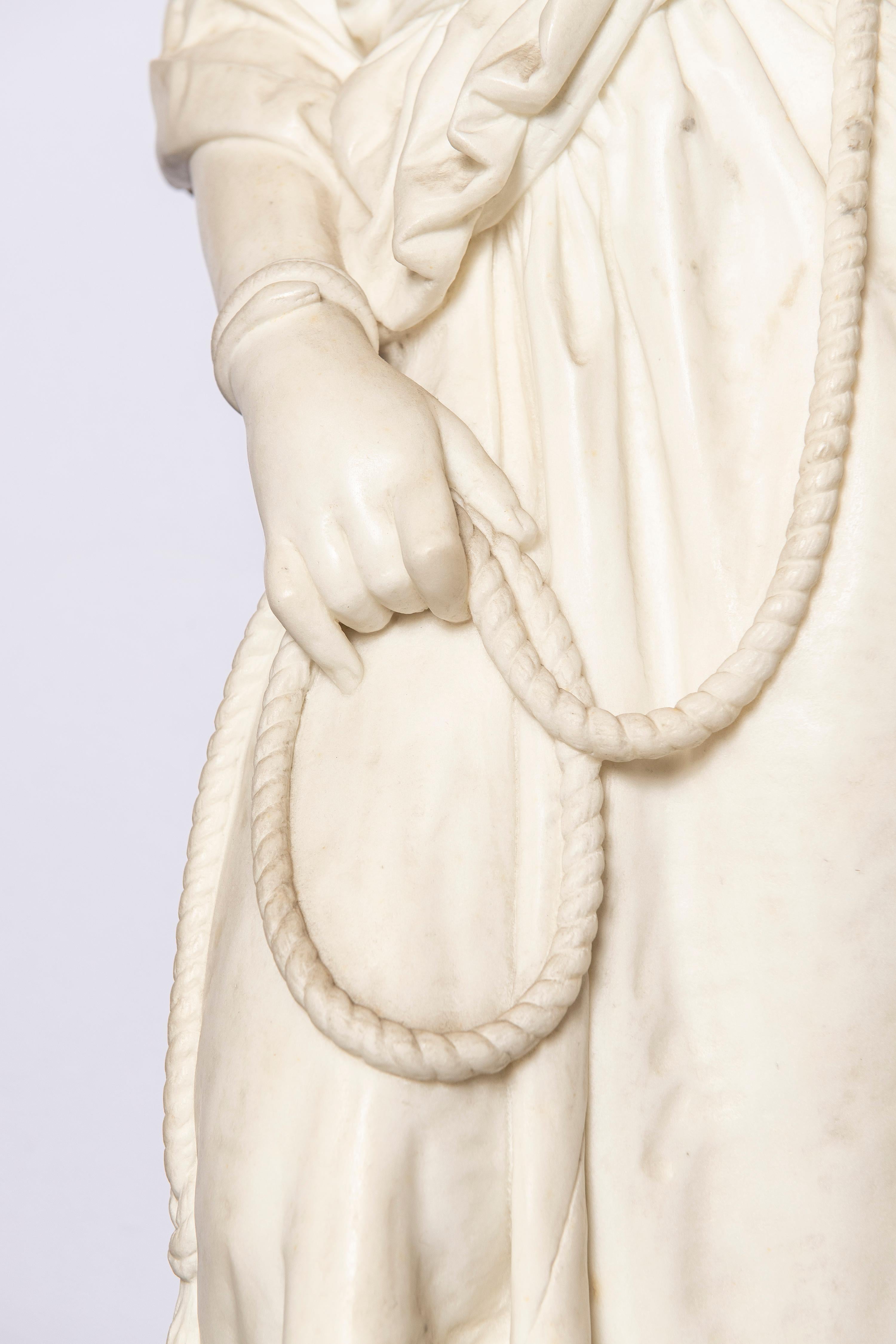 Italian Carrara Marble Sculpture Signed Prof. Bastiani Firenze, Italy, circa 1890 For Sale