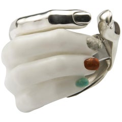 Carrara Marble Silver Stonehand Cuff Bracelet