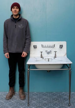 Carrara Marble Sink with Nickel Plated Stand