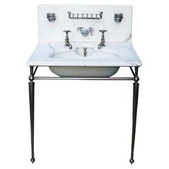 Antique Carrara Marble Sink with Nickel Plated Stand