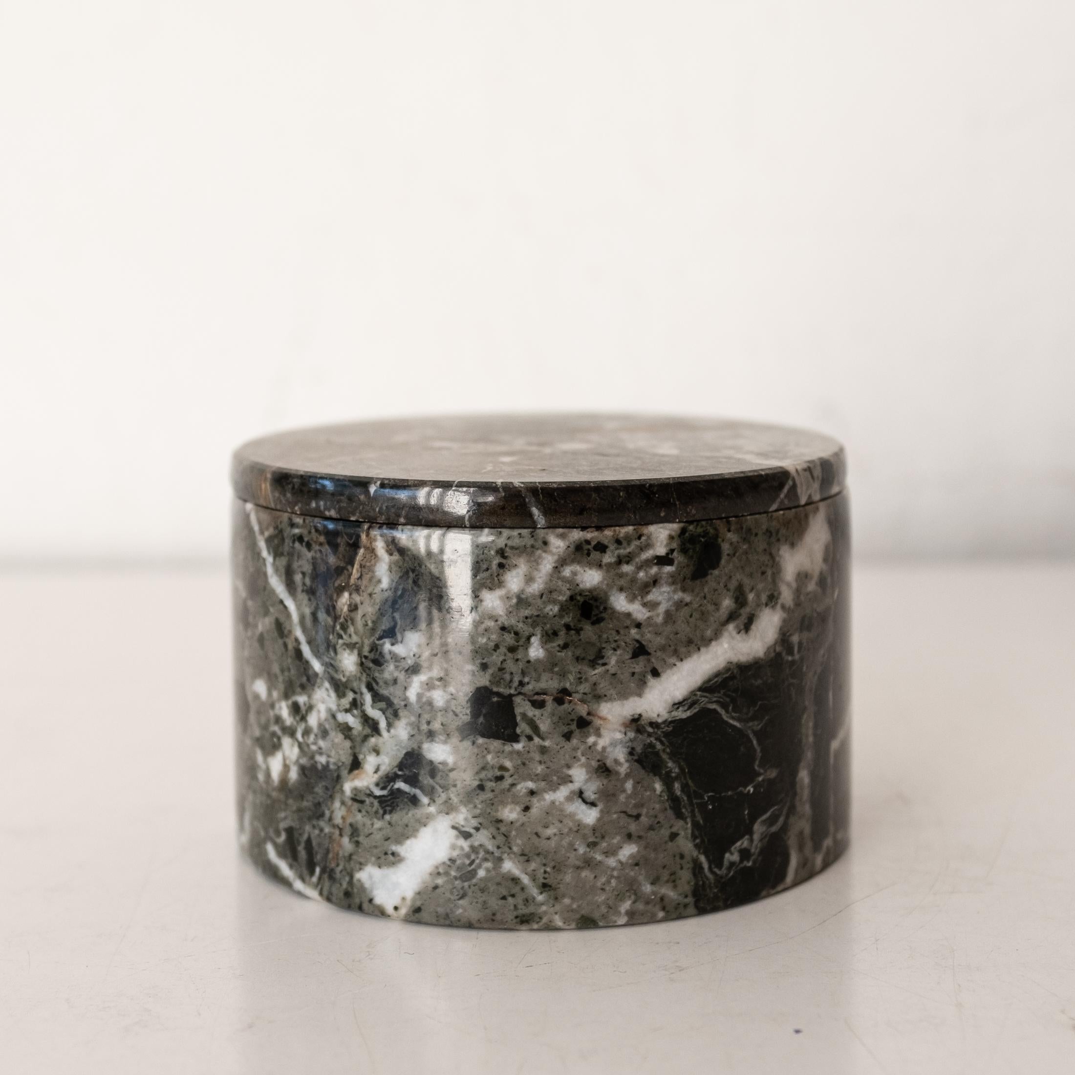 Carrara marble small lidded canister or stash container. Italy, 1960s.