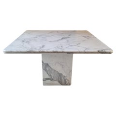 Vintage Carrara Marble Square Dining Table or Work Desk, Italy, 1980s