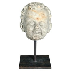 Antique Carrara Marble Statue Fragment of Happy Young Man
