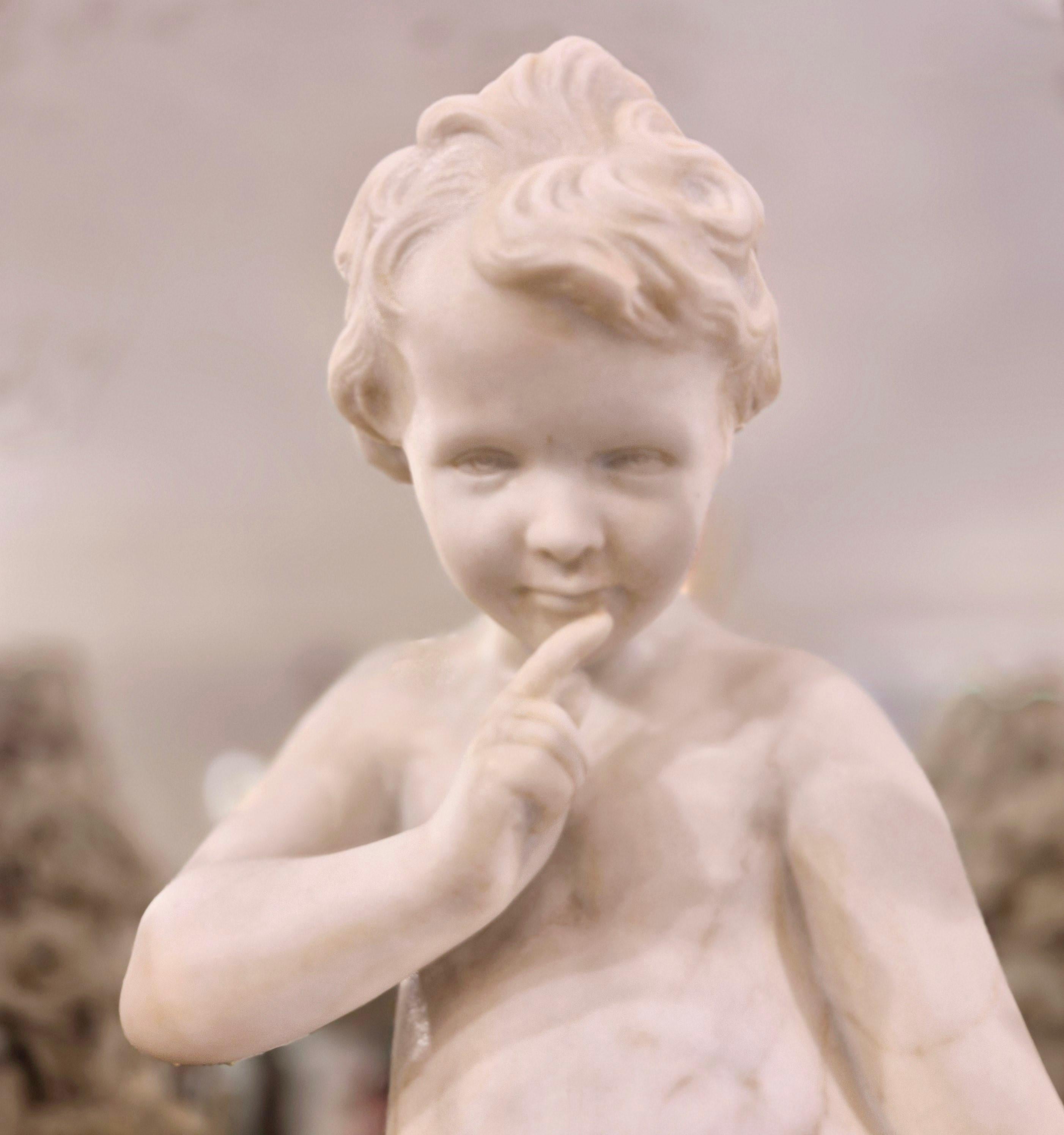 Carrara marble statue of Cupid, 19th century, after Étienne Maurice Falconet For Sale 2