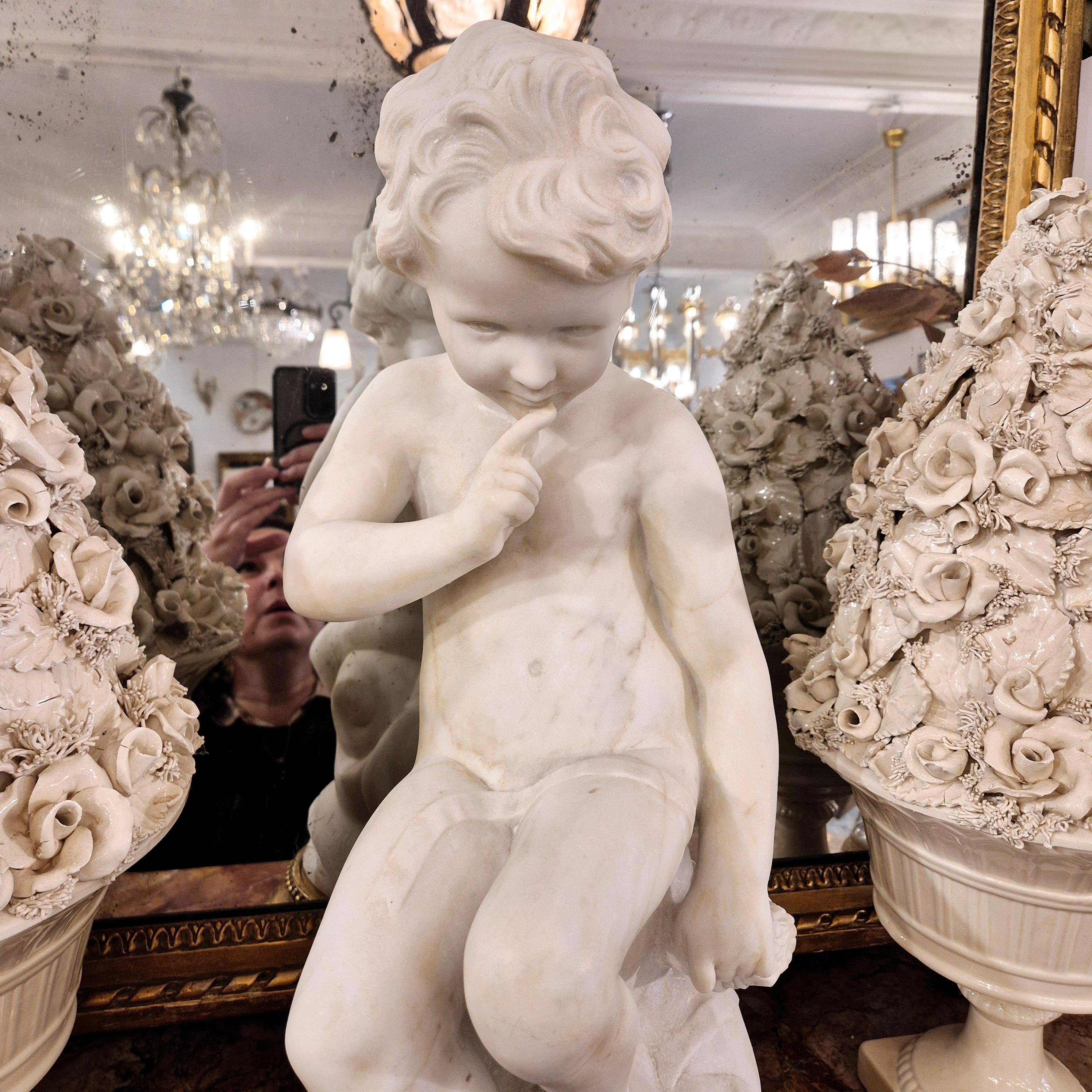 Carrara marble statue of Cupid, 19th century, after Étienne Maurice Falconet For Sale 5