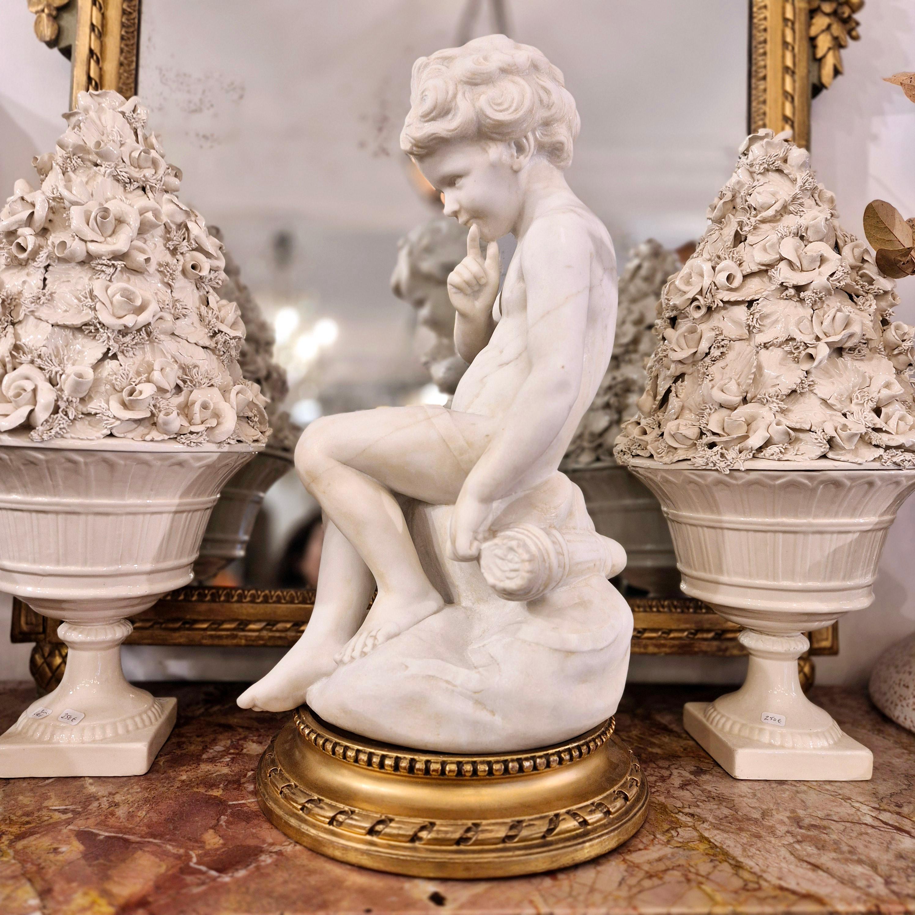 Carrara marble statue of Cupid, 19th century, after Étienne Maurice Falconet For Sale 6