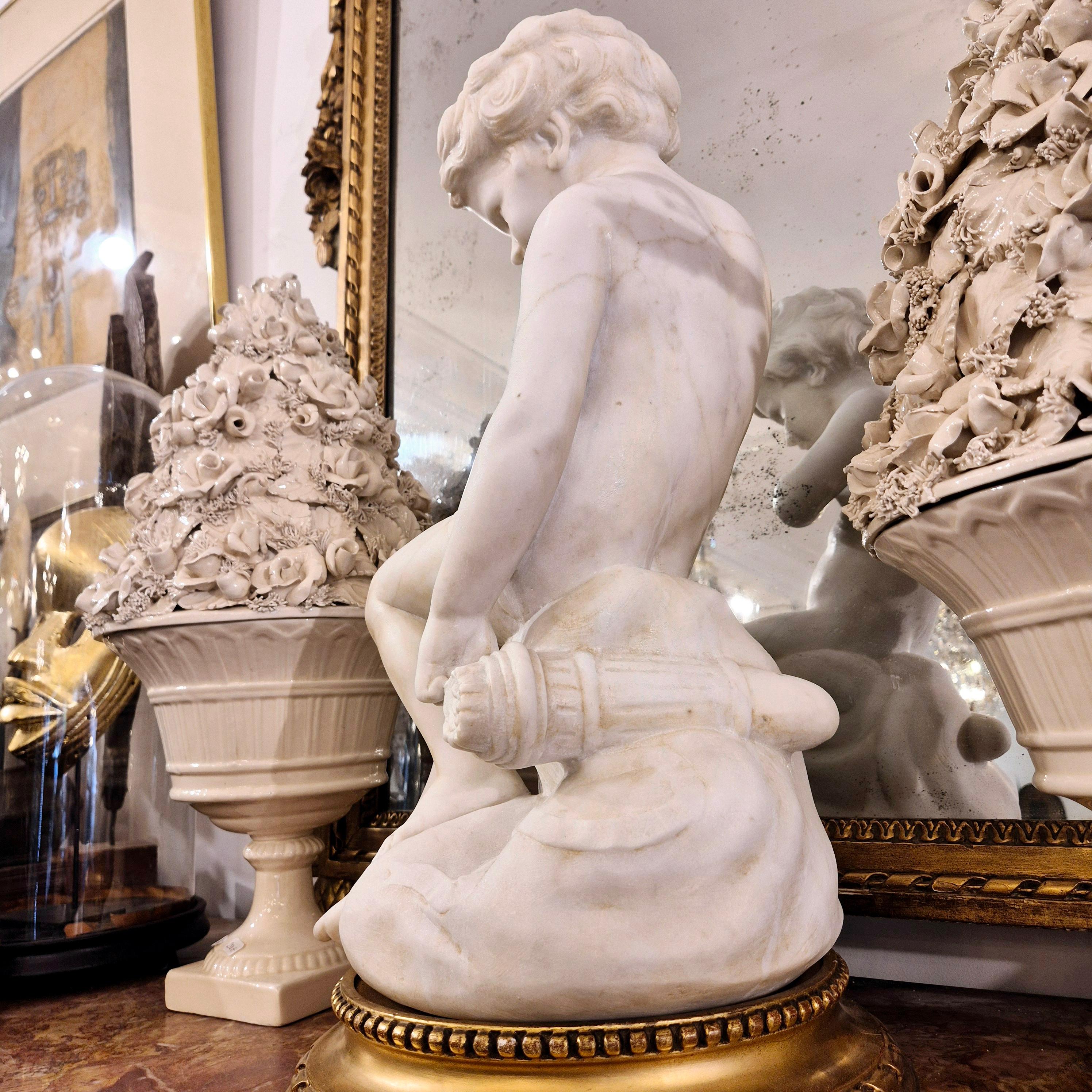 Carrara marble statue of Cupid, 19th century, after Étienne Maurice Falconet For Sale 7