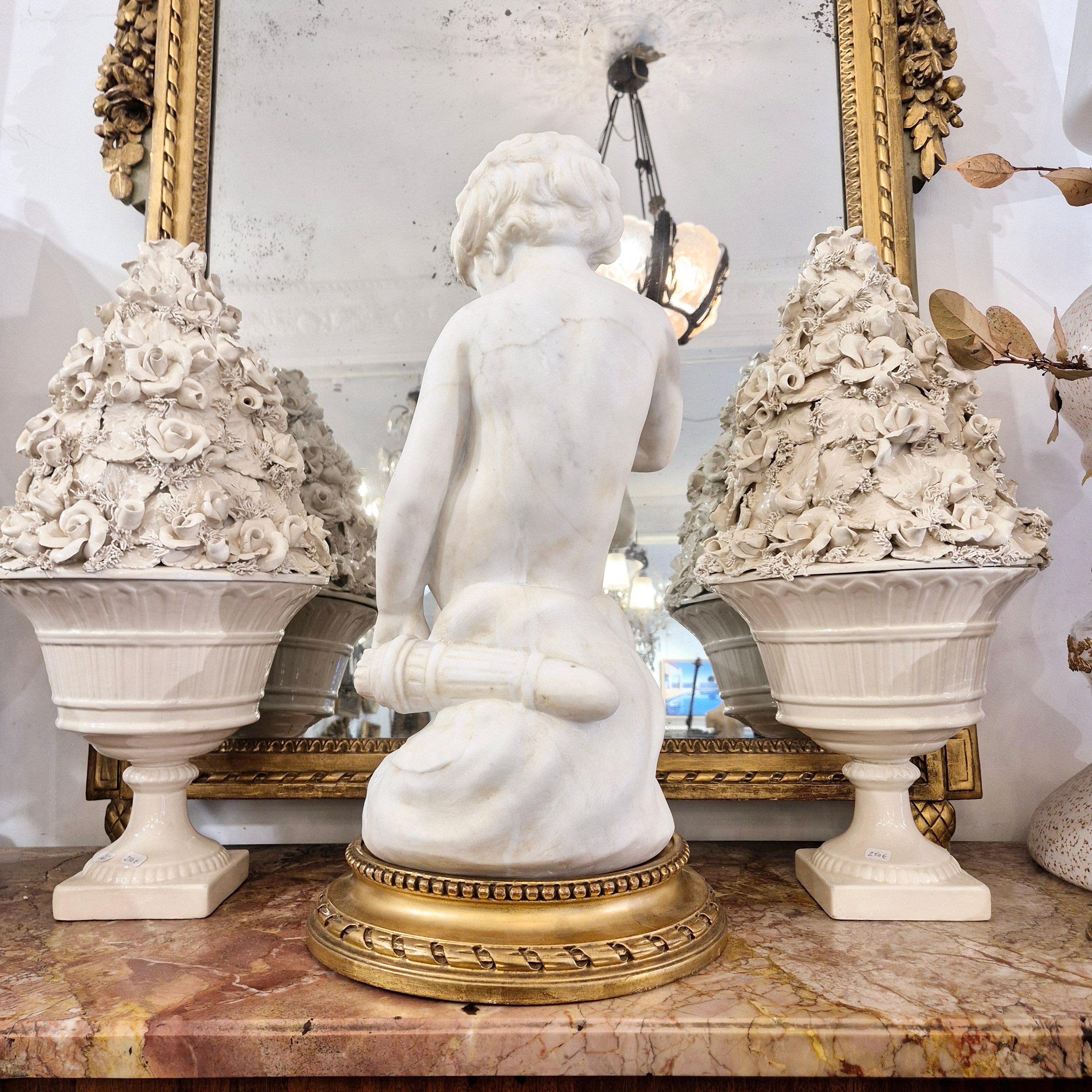 Carrara marble statue of Cupid, 19th century, after Étienne Maurice Falconet For Sale 8