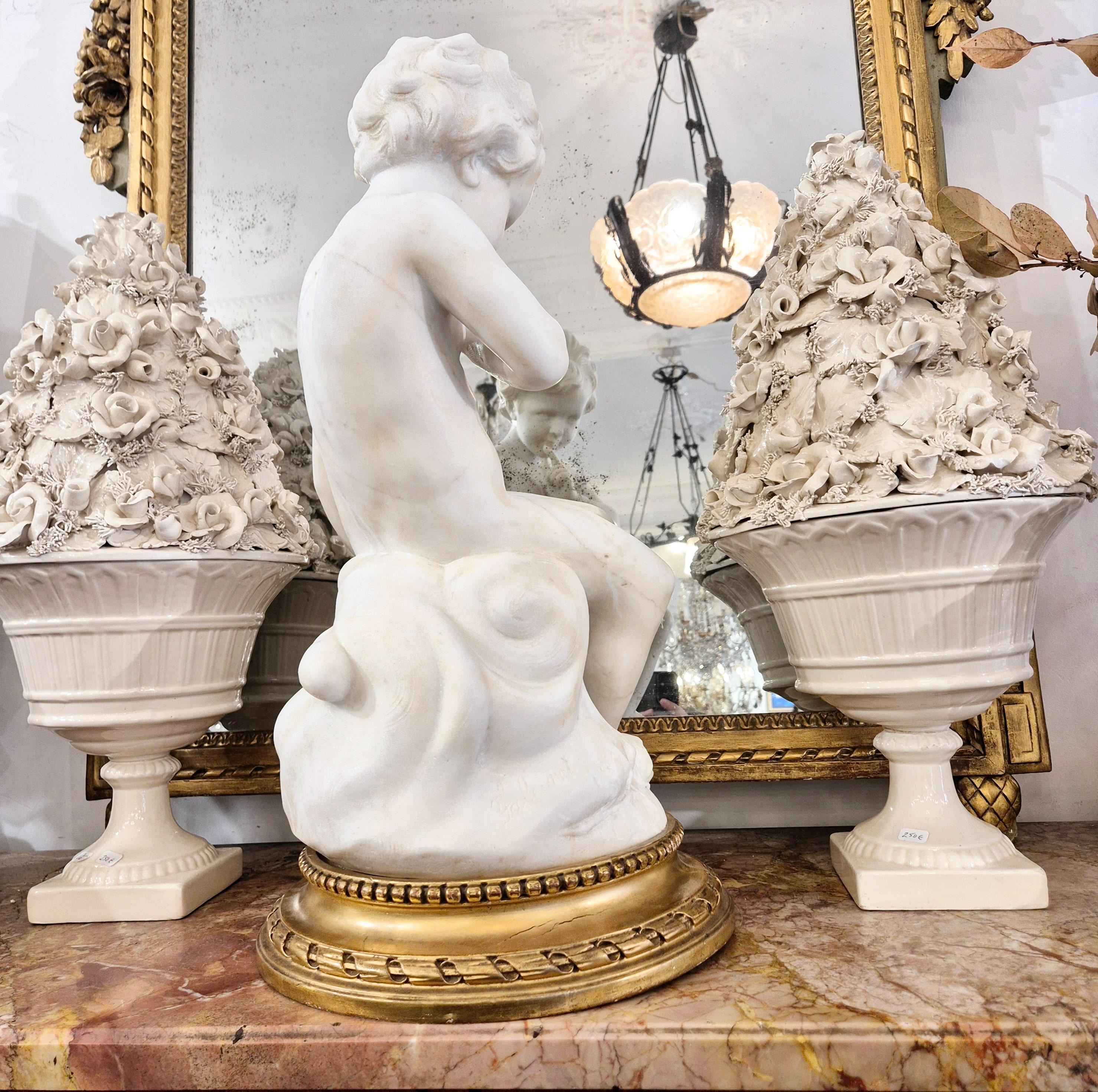 Carrara marble statue of Cupid, 19th century, after Étienne Maurice Falconet For Sale 11
