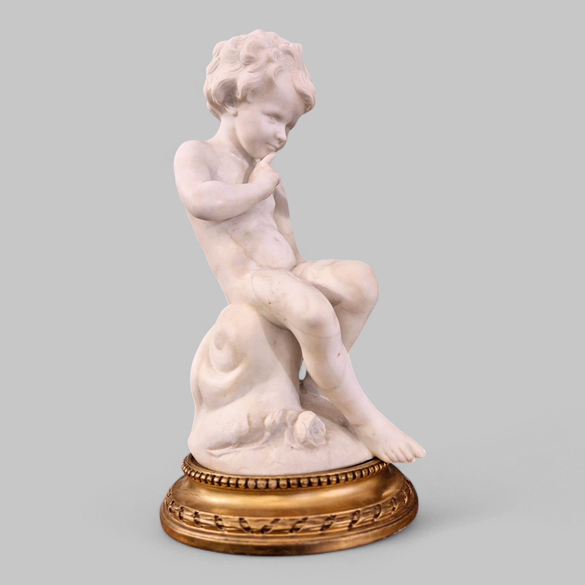 French Carrara marble statue of Cupid, 19th century, after Étienne Maurice Falconet For Sale
