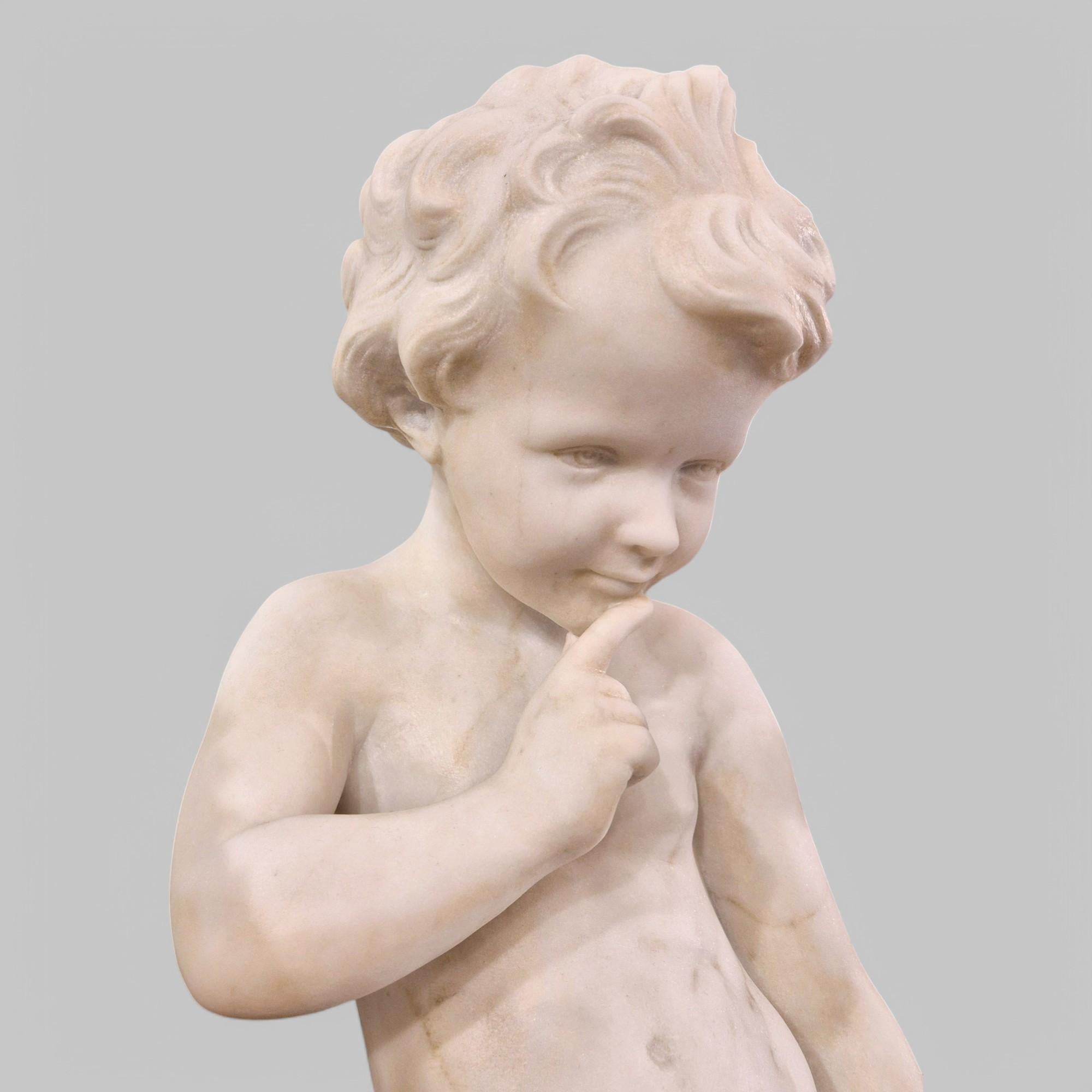 Carrara marble statue of Cupid, 19th century, after Étienne Maurice Falconet In Good Condition For Sale In NICE, FR