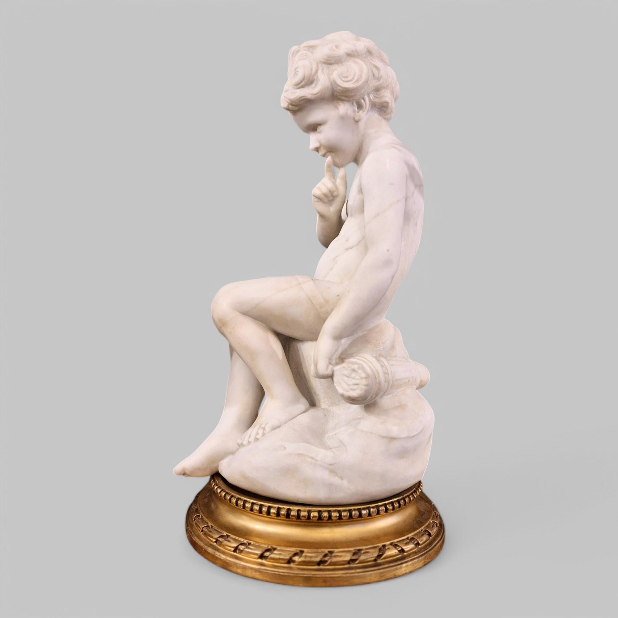 Mid-19th Century Carrara marble statue of Cupid, 19th century, after Étienne Maurice Falconet For Sale