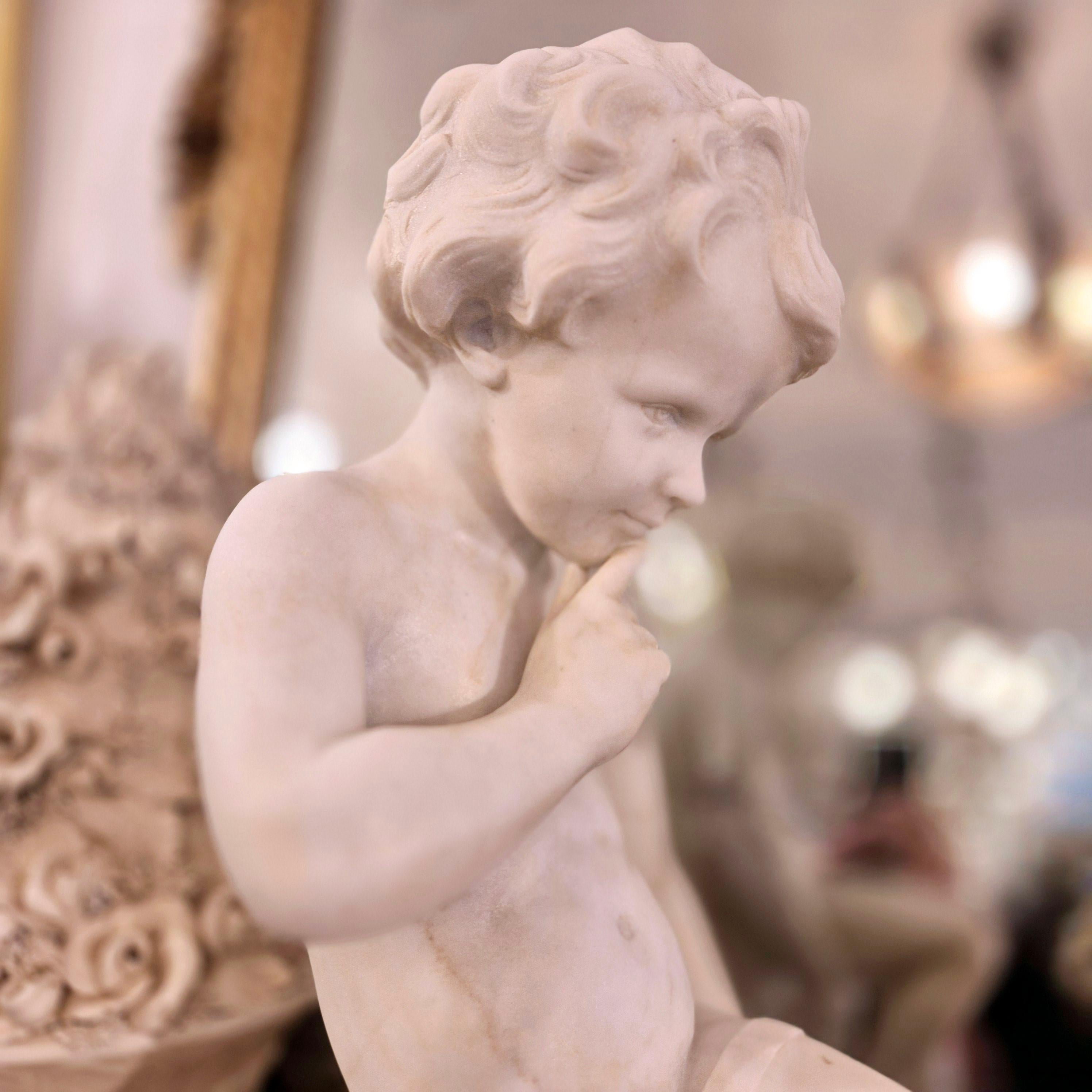 Carrara marble statue of Cupid, 19th century, after Étienne Maurice Falconet For Sale 1