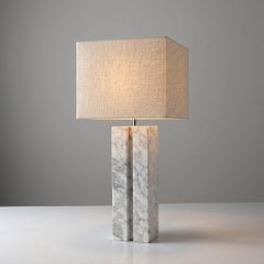 Carrara Marble Table Lamp Base with Fluted Art Deco Design, 1940s