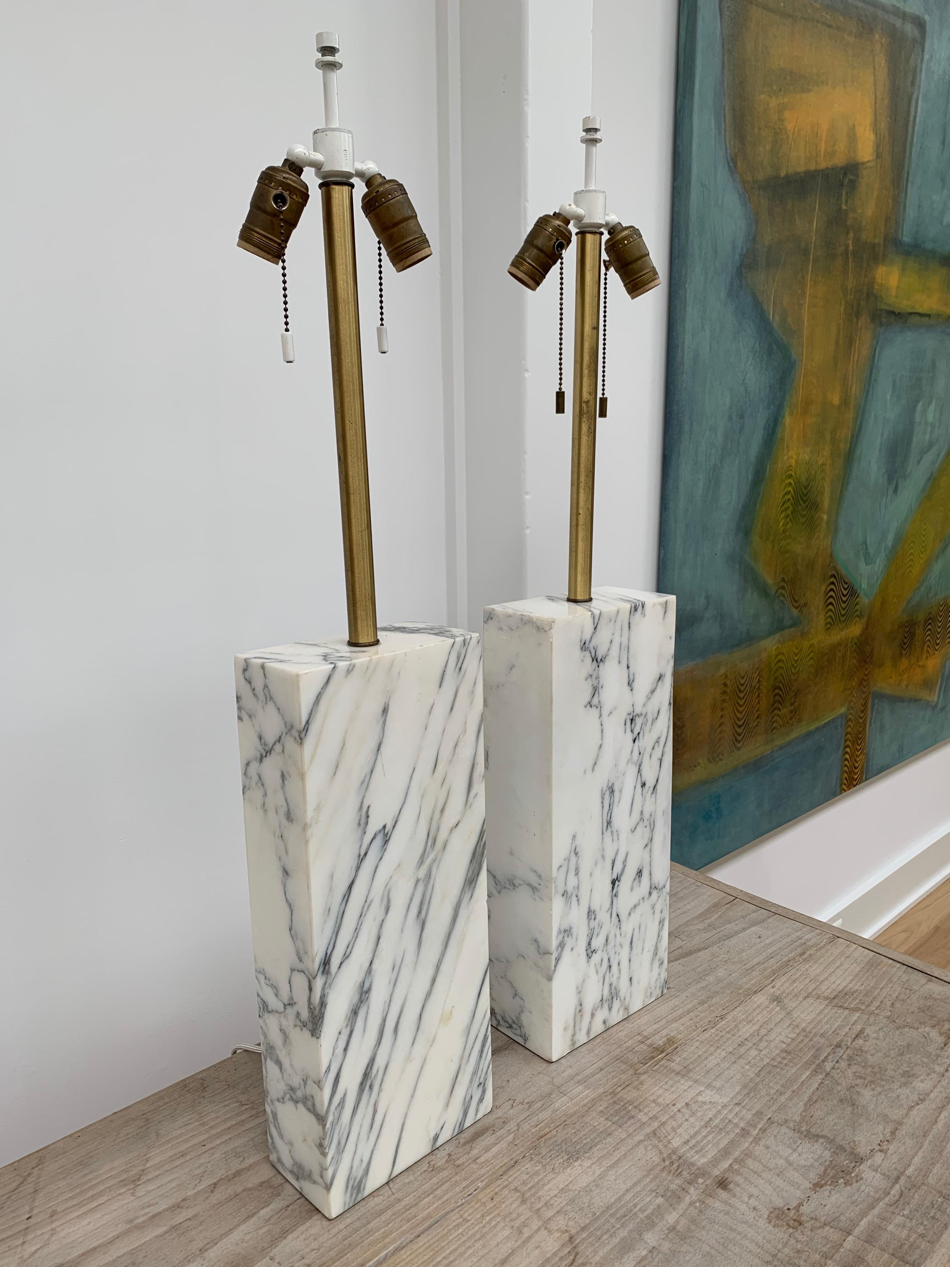 Mid-Century Modern Carrara Marble Table Lamps by Elizabeth Kauffer For Sale