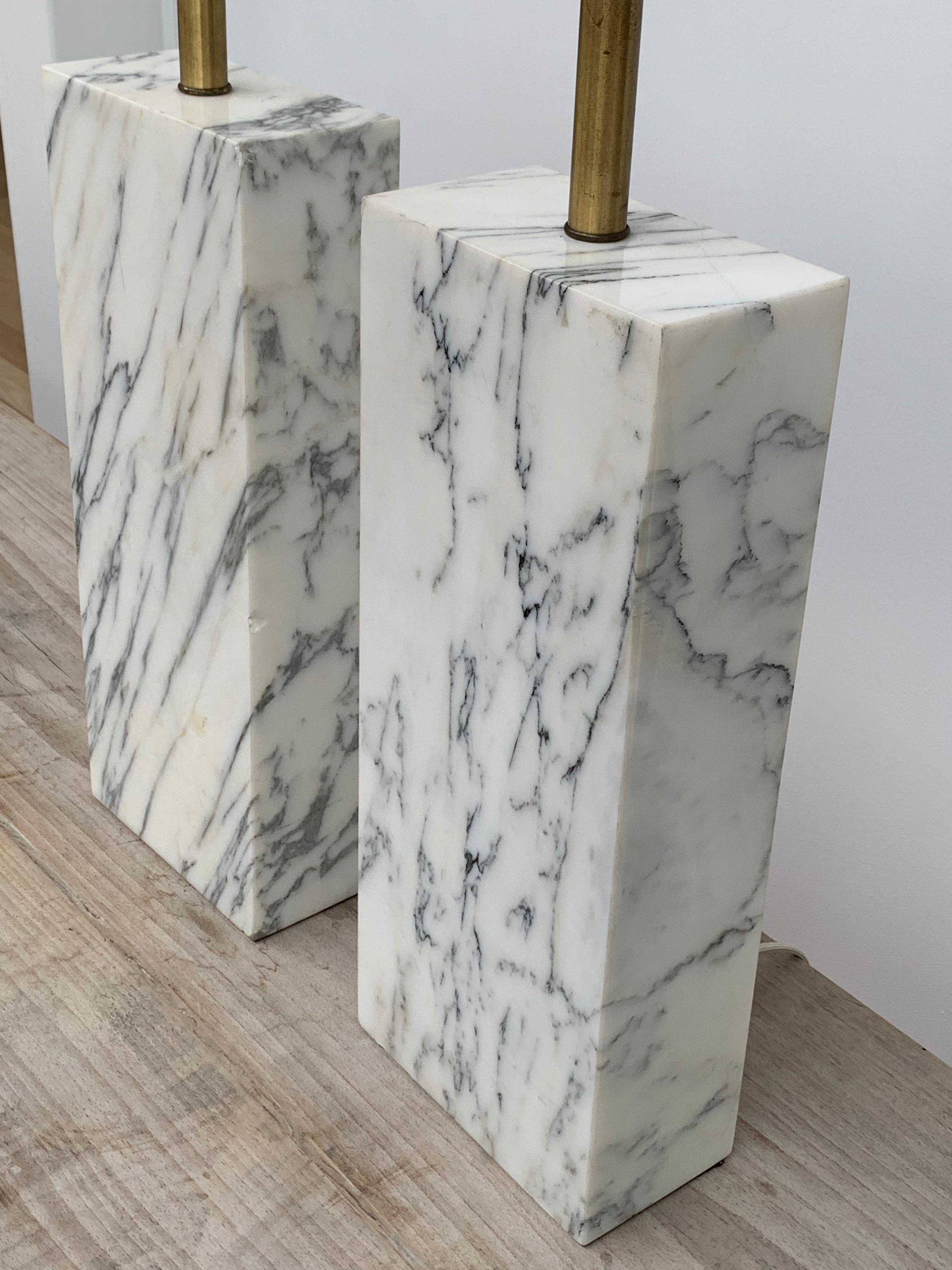 American Carrara Marble Table Lamps by Elizabeth Kauffer For Sale