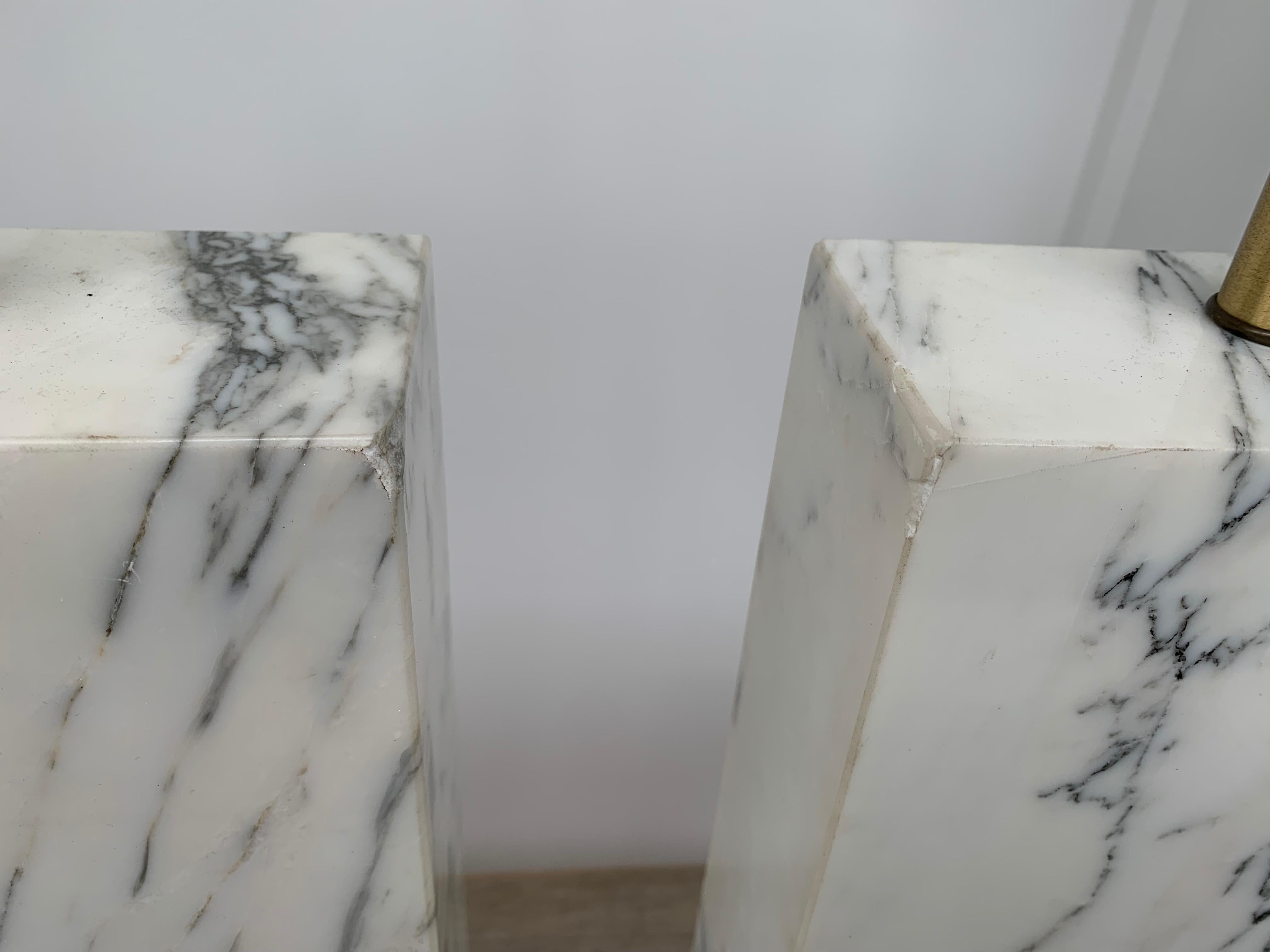 Carrara Marble Table Lamps by Elizabeth Kauffer In Good Condition For Sale In Washington, DC