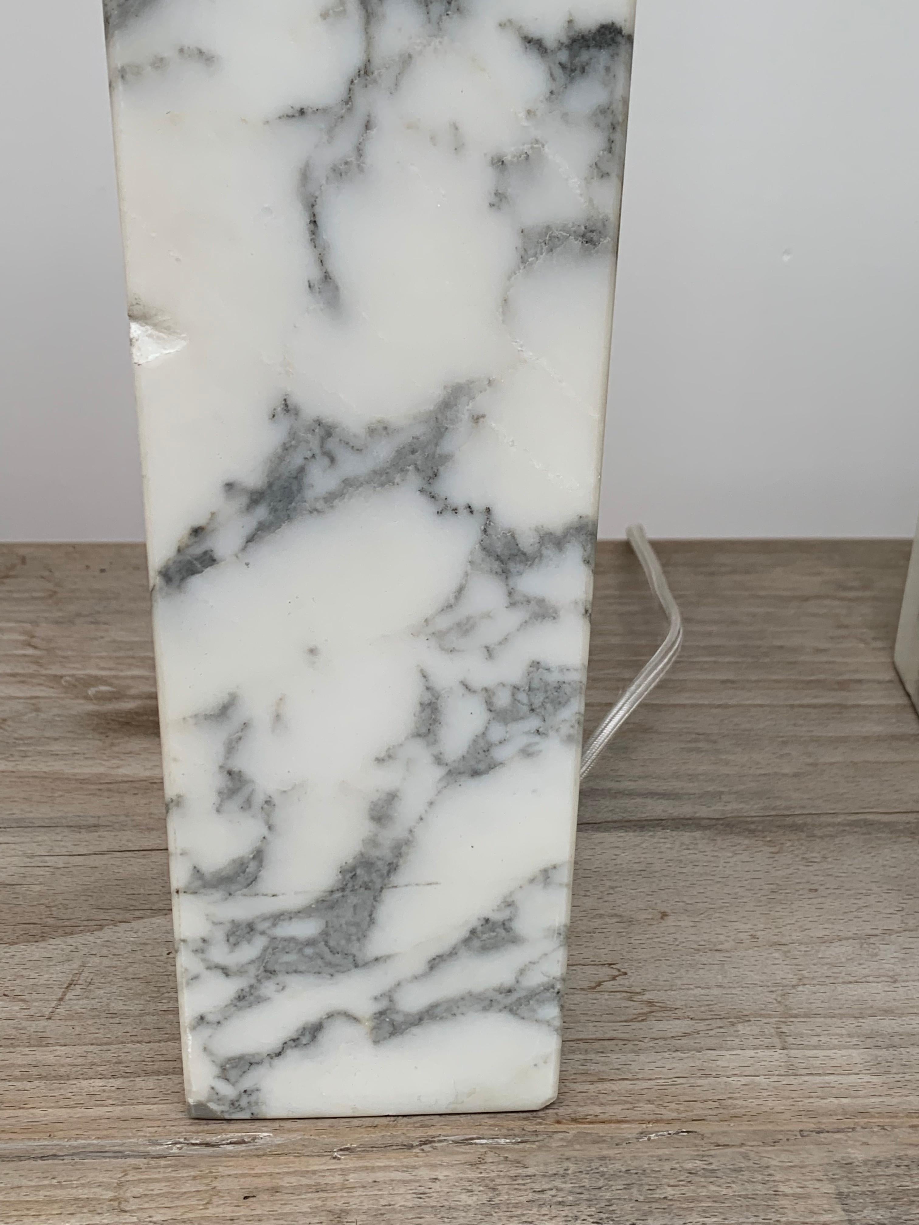 Carrara Marble Table Lamps by Elizabeth Kauffer For Sale 1