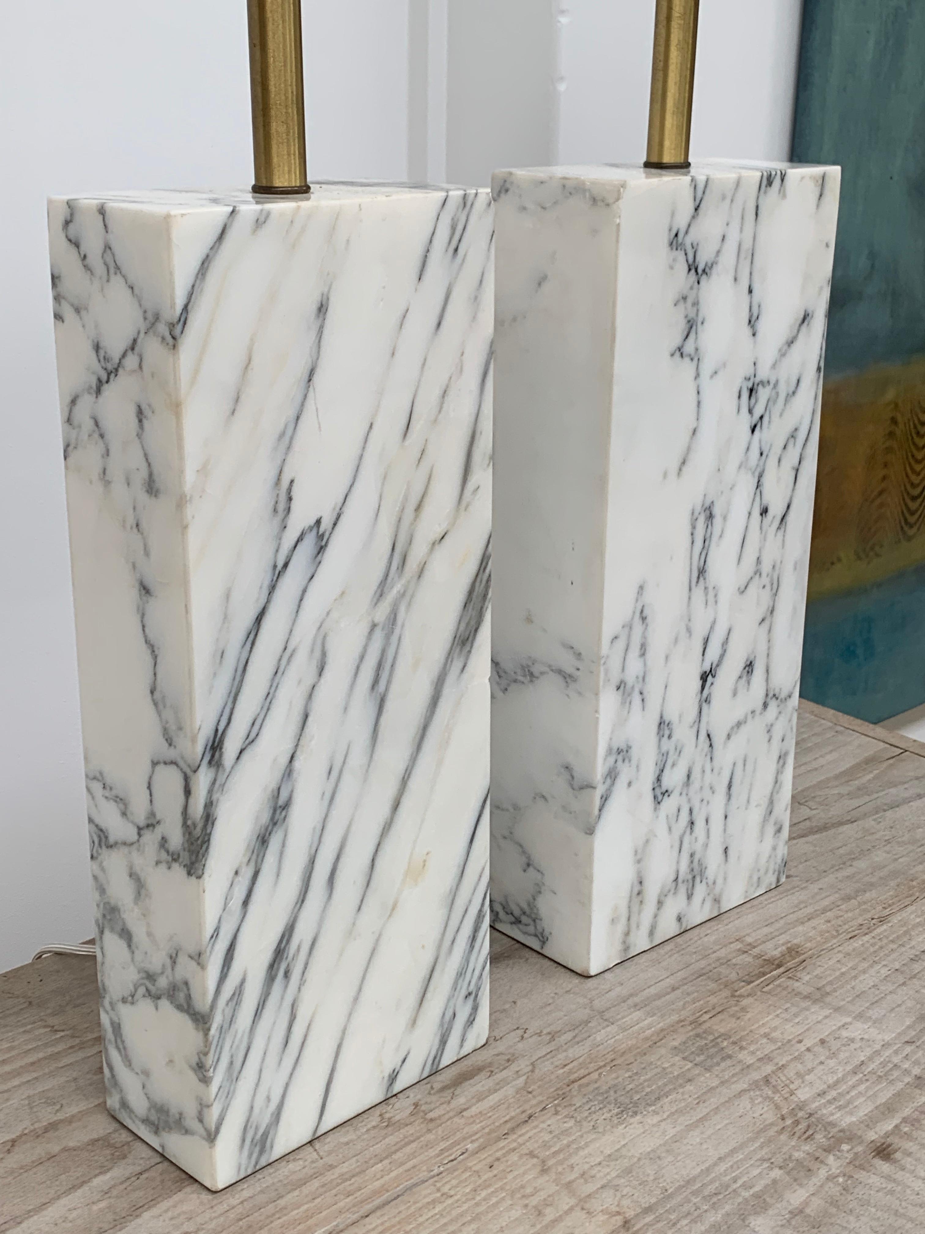 Carrara Marble Table Lamps by Elizabeth Kauffer For Sale 2